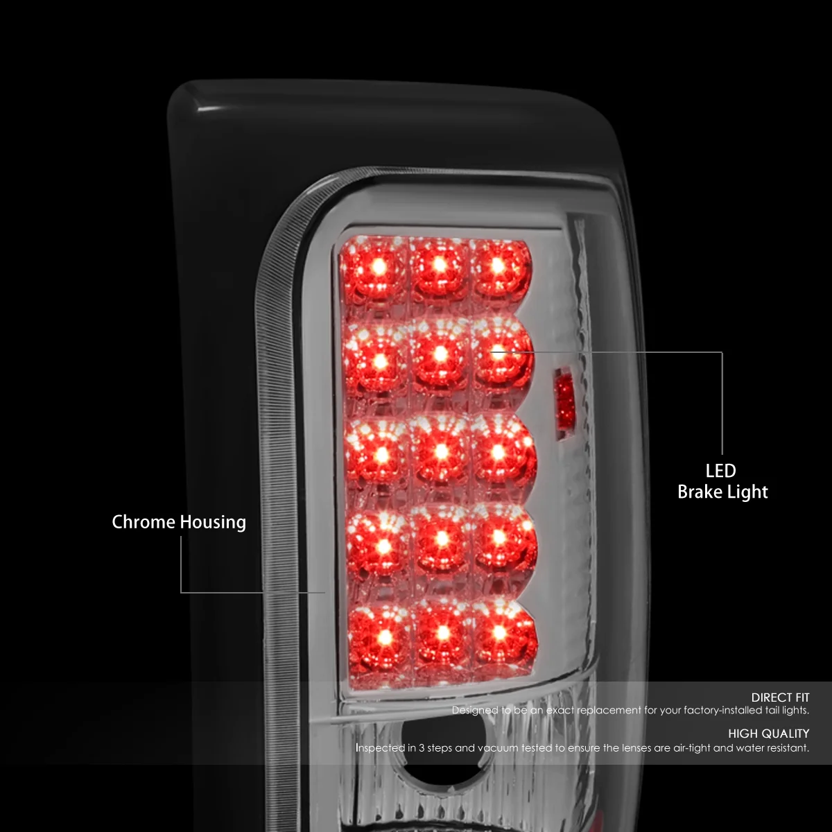 DNA Motoring TL-DRAM94-LED-CH-CL For 1994 to 2002 Dodge Ram 1500 / 2500 / 3500 Pair of Chrome Housing Clear Lens LED Tail Brake Lights 95 96 97 98 99 00 01