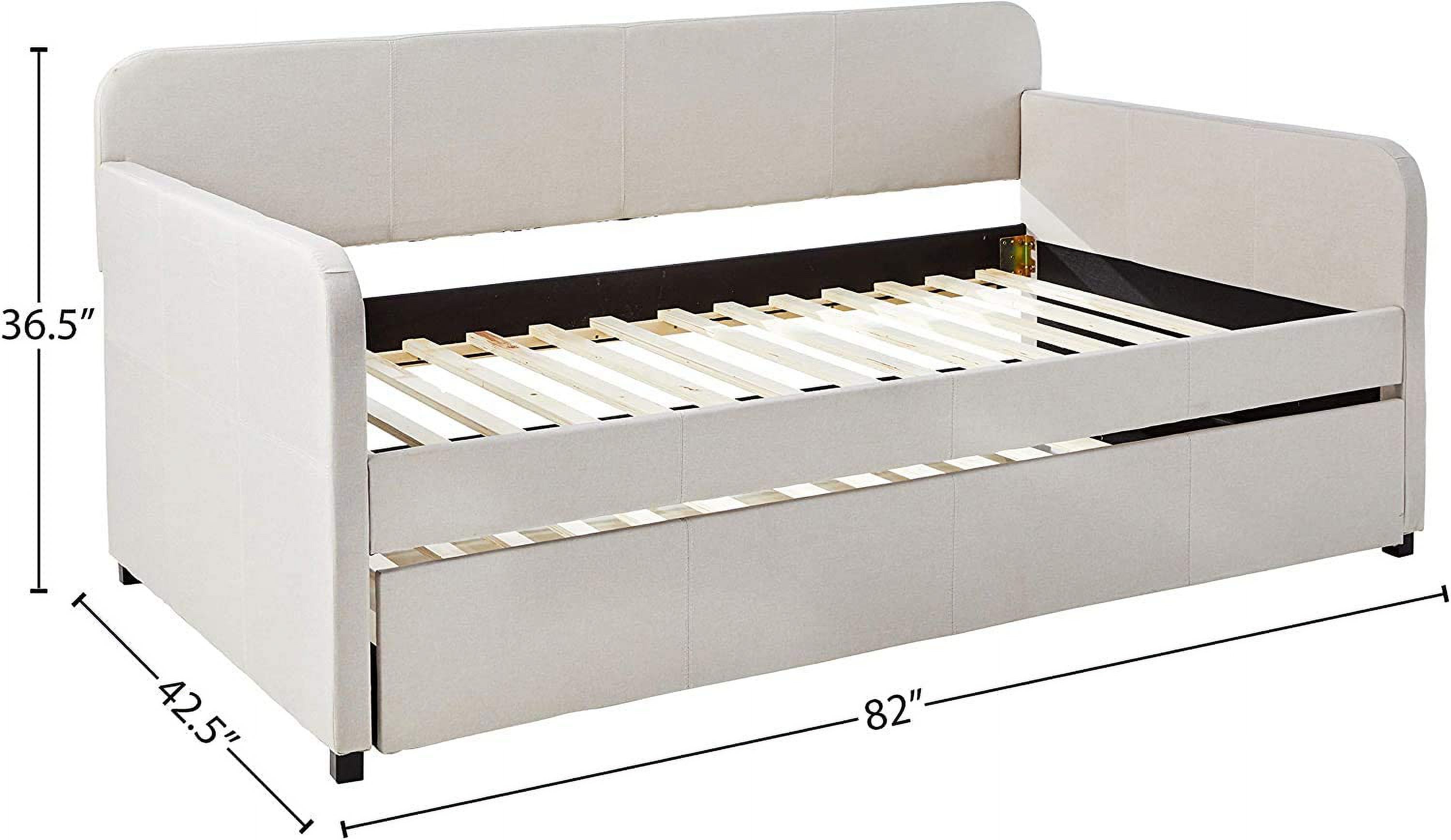 Daybed With Trundle Modern Solid Wood Daybed Sofa Bed Frame,Trundle Daybed For Living Room, No Box Spring Needed, Fog Fabric,Beige