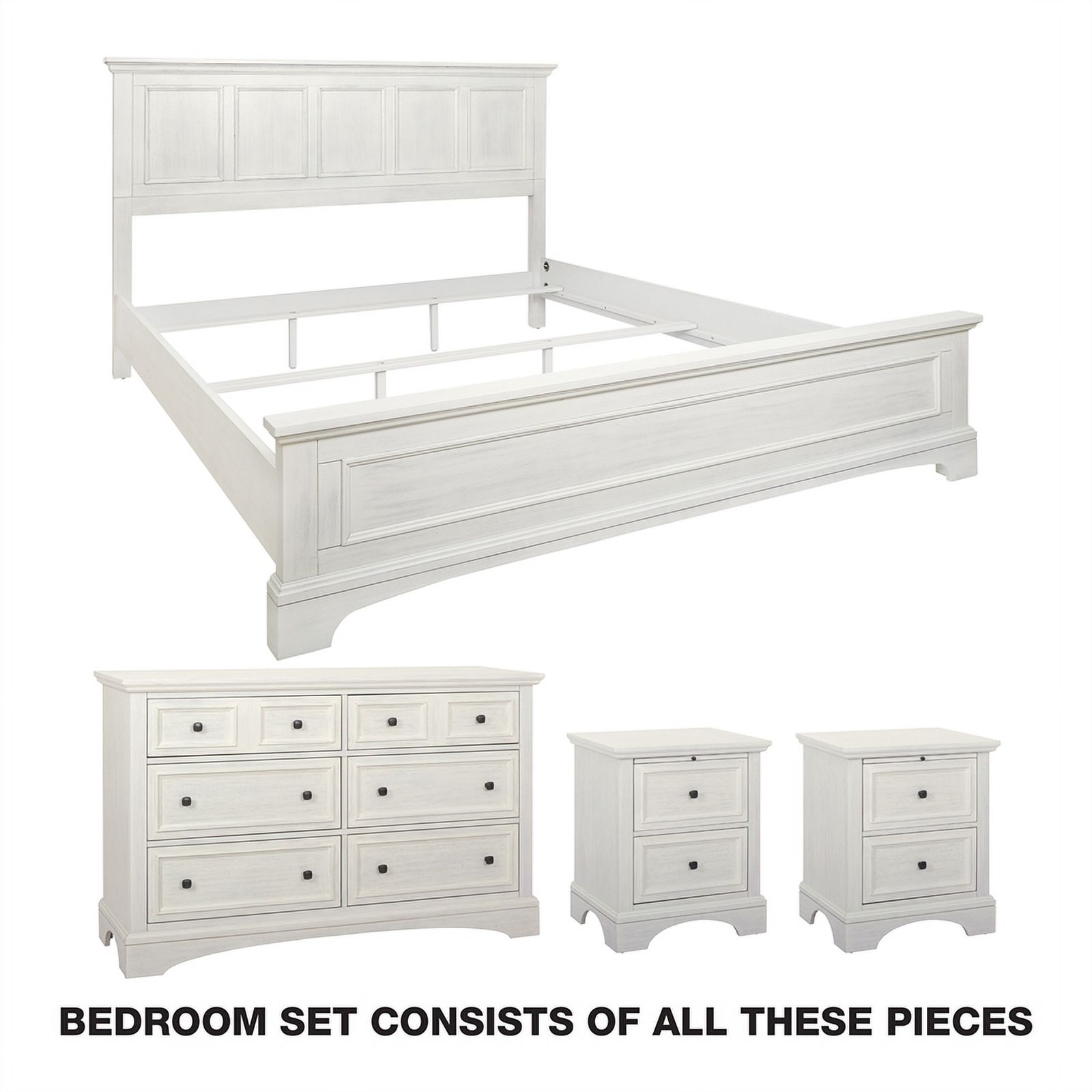 Farmhouse Basics Bed King 4pc. Bedroom Set in Rustic White Engineered Wood
