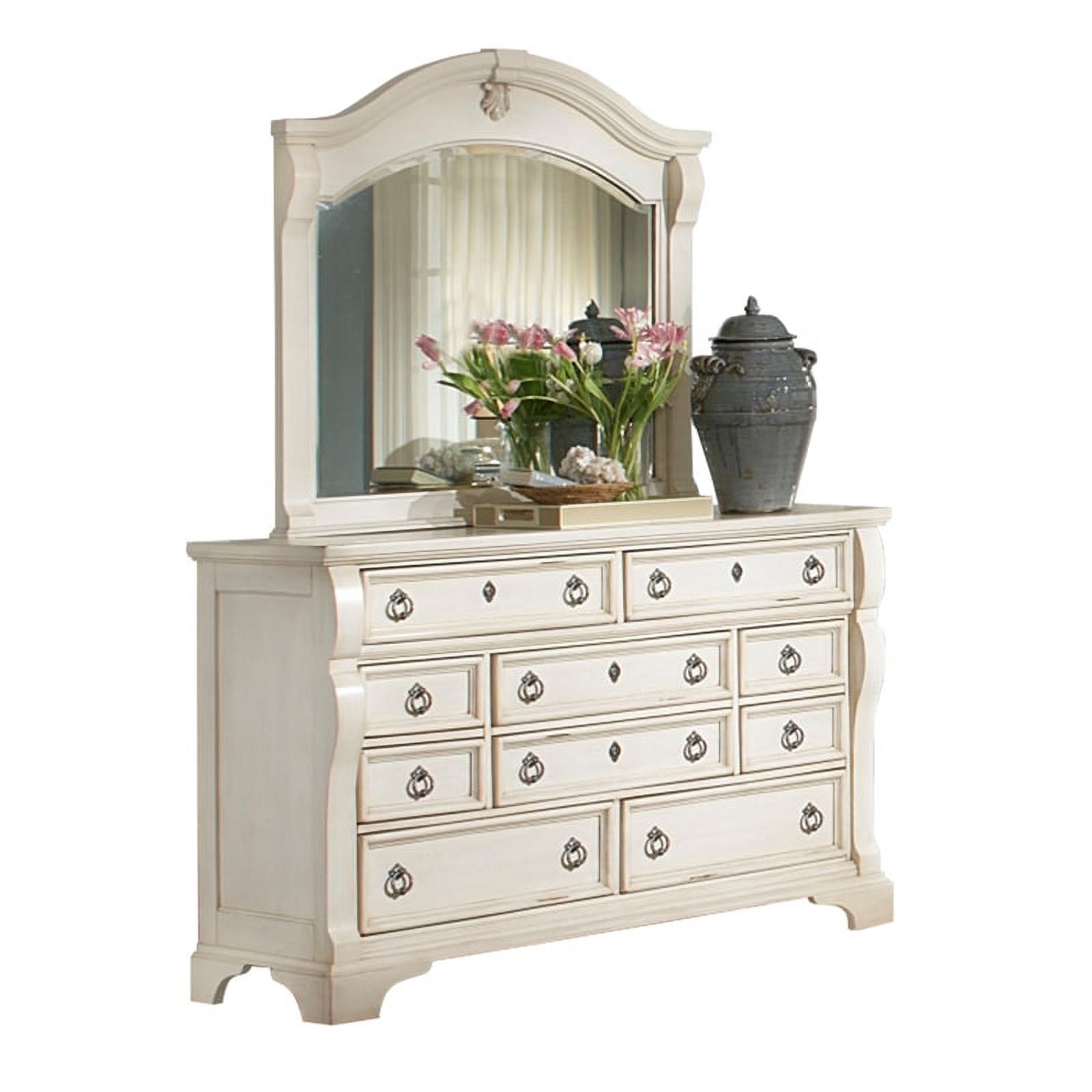 Bowery Hill White 10 Drawer Triple Dresser and Mirror