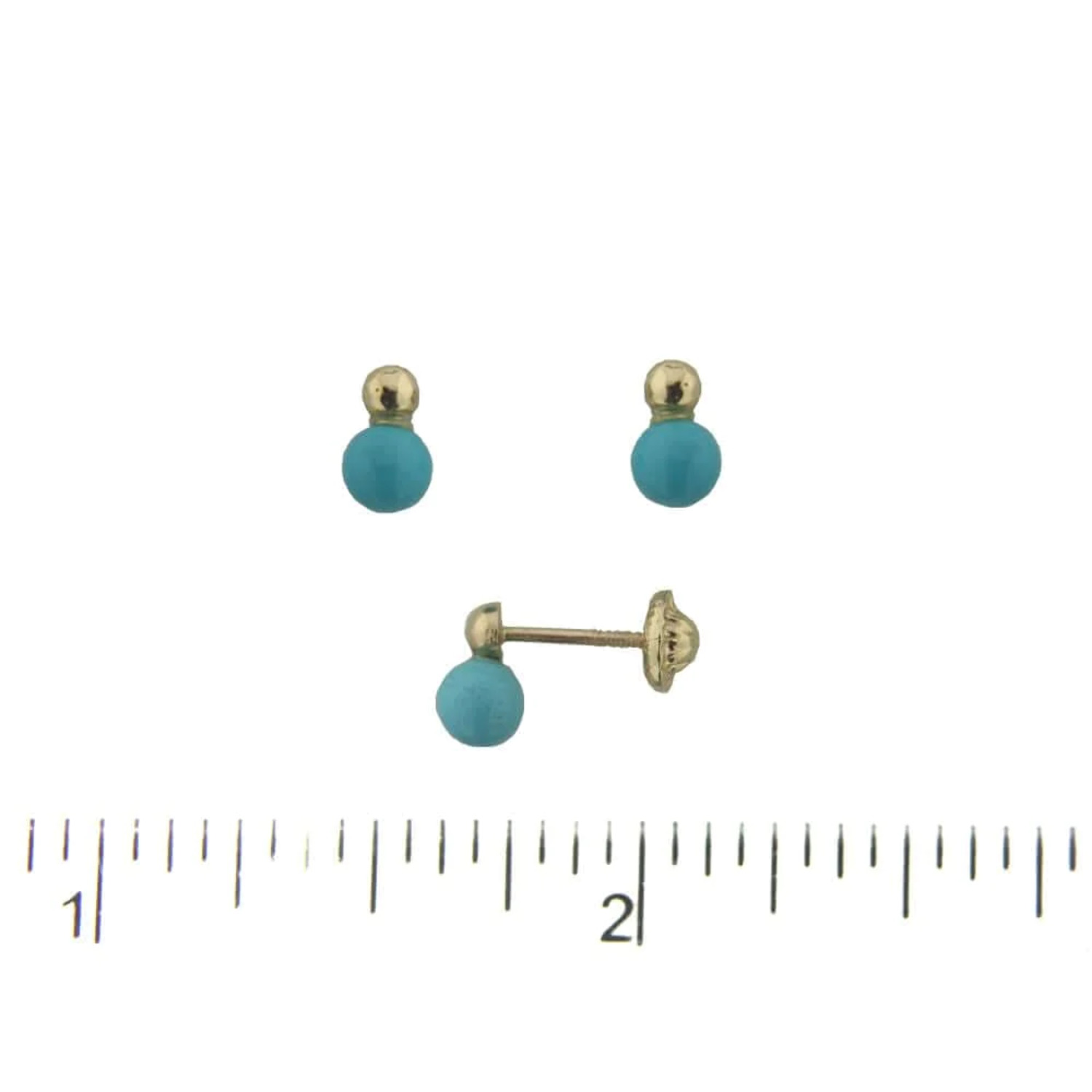 18K Solid Yellow Gold You & Me Turquoise Bead Screwback Earrings