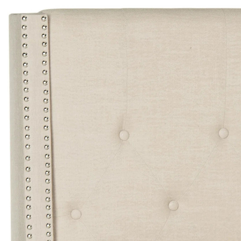 SAFAVIEH Winslet Modern Tufted Upholstered Bed Frame with Nail Heads, Twin Light Beige