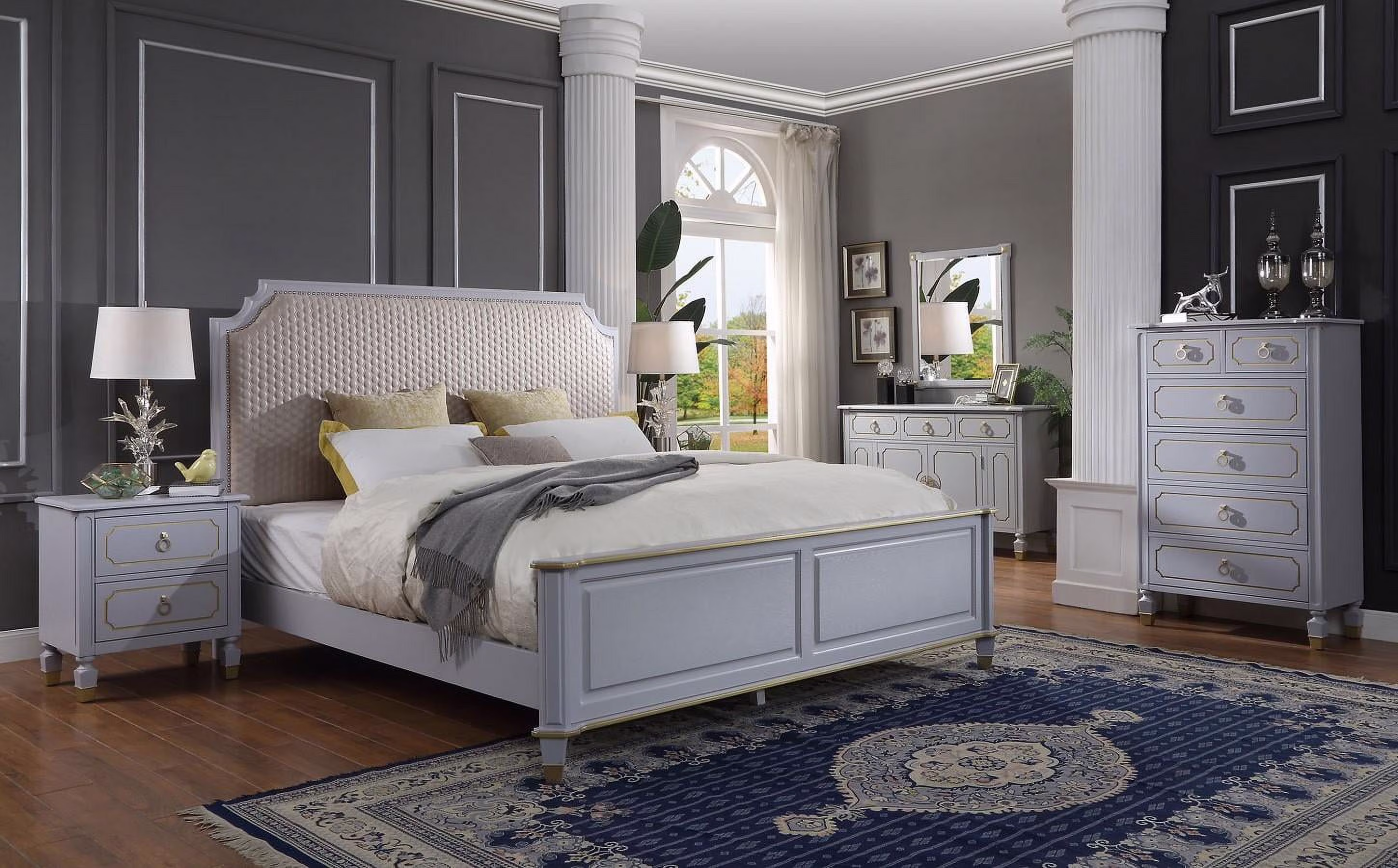 Beige & Gray Eastern King 6pcs Bedroom Set by Acme House Marchese 28877EK-6pcs