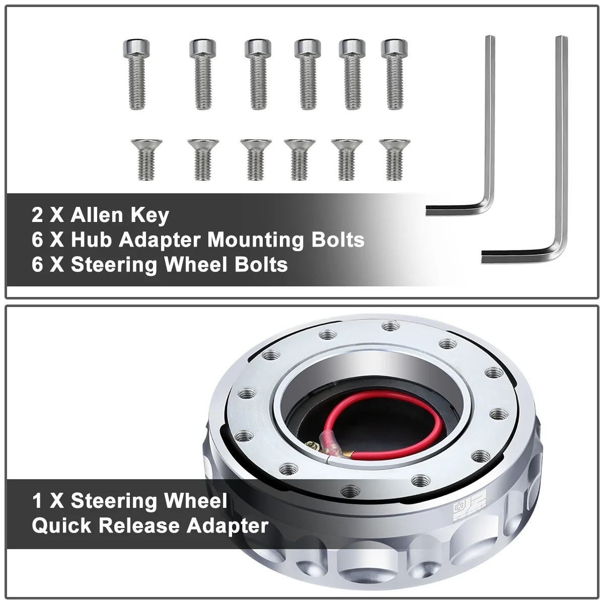 J2 Engineering J2-QR-ZTL-9070-SL Universal Fits 6 Bolt 70 / 74mm Steering Wheel Quick Release Hubs Adapter Silver