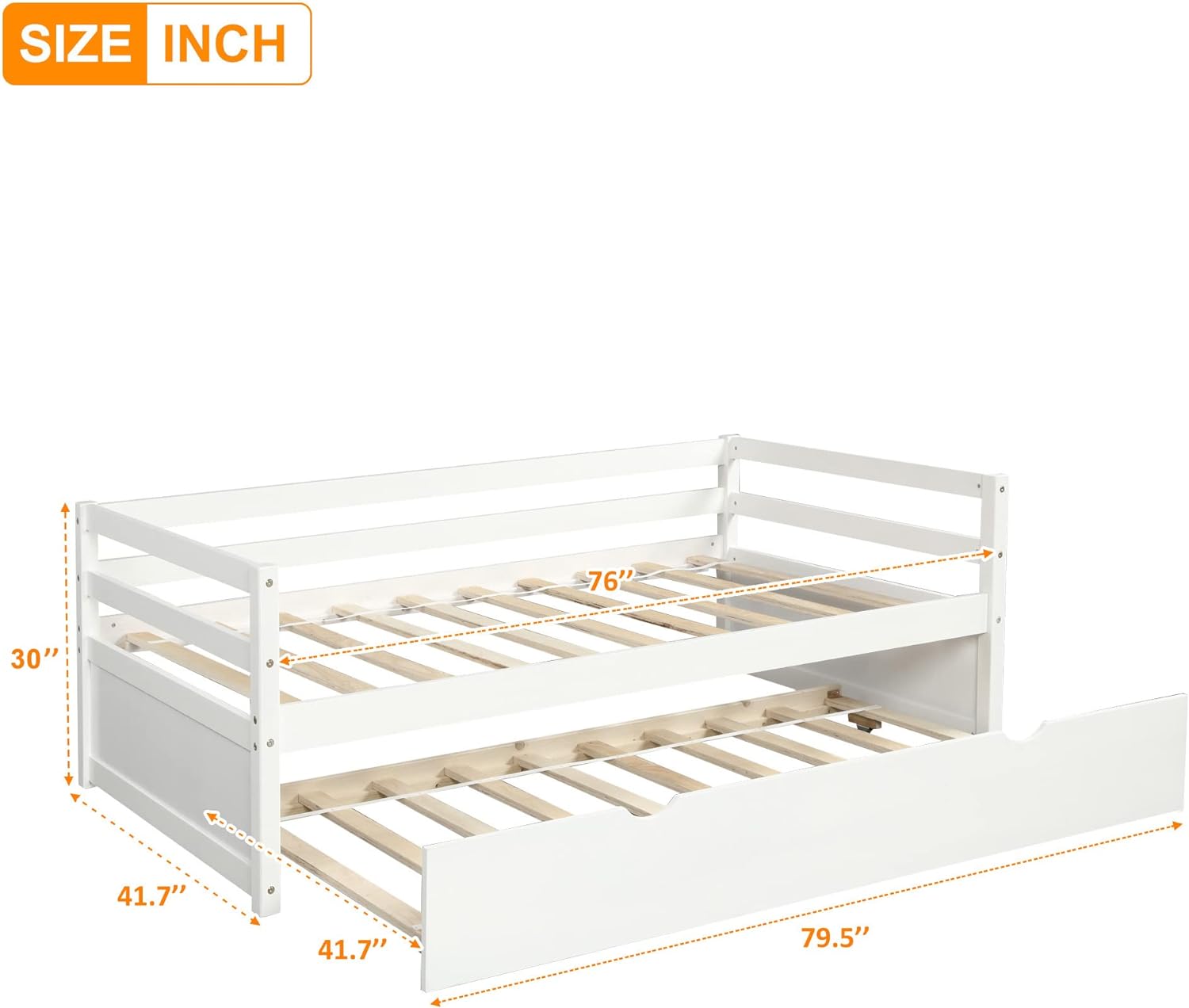 Size Daybed Bed Frame With Trudle Frame Set For Kids, White