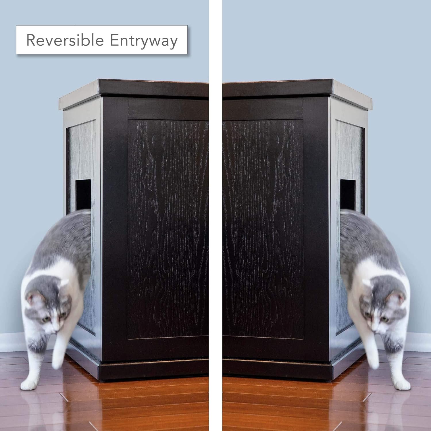 Cat Litter Box Enclosure Cabinet, Farmhouse, Black Espresso, -Century Feet, Xlarge, Hidden Litter Cat Furniture With Drawer