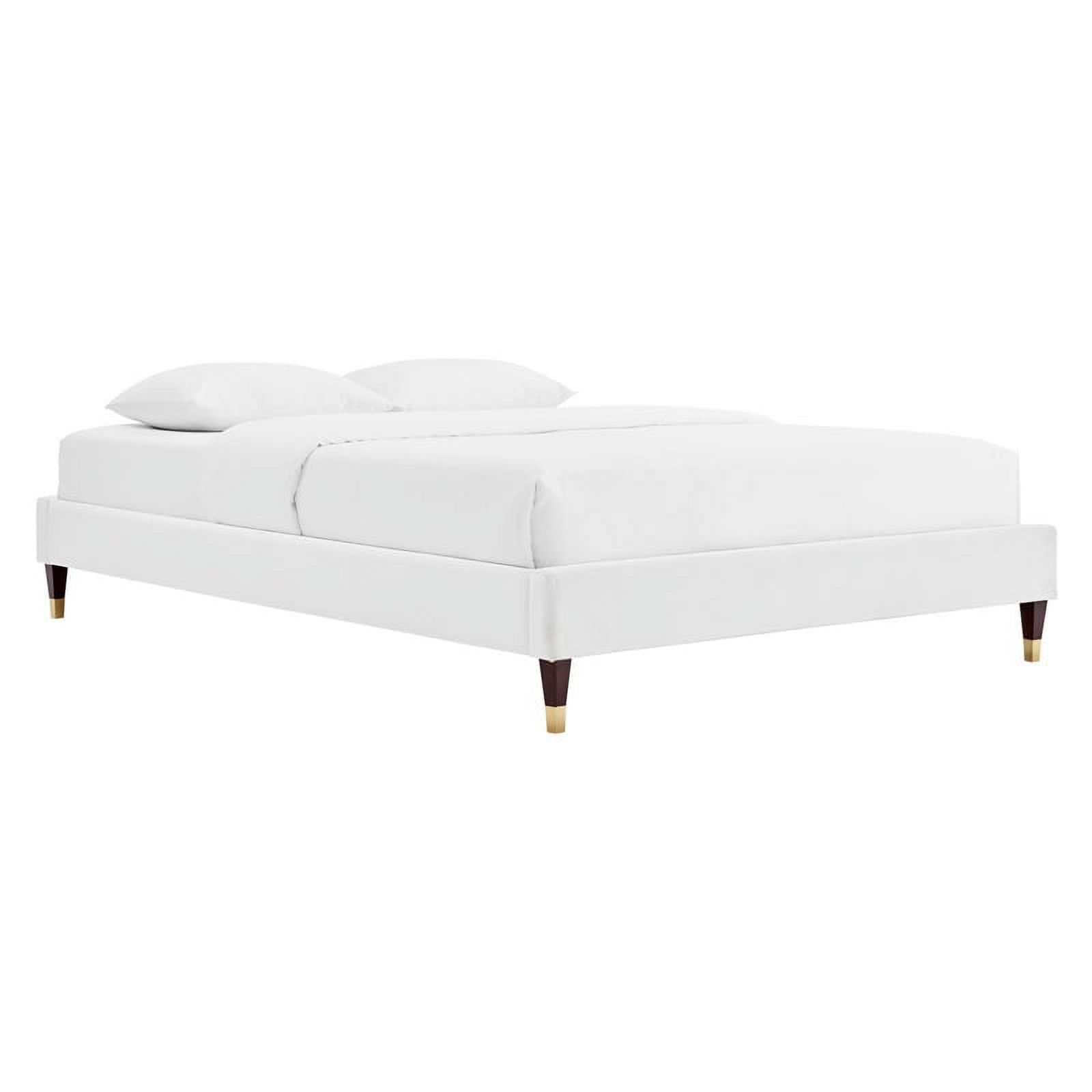 Pemberly Row Modern Performance Velvet Queen Platform Bed Frame in White