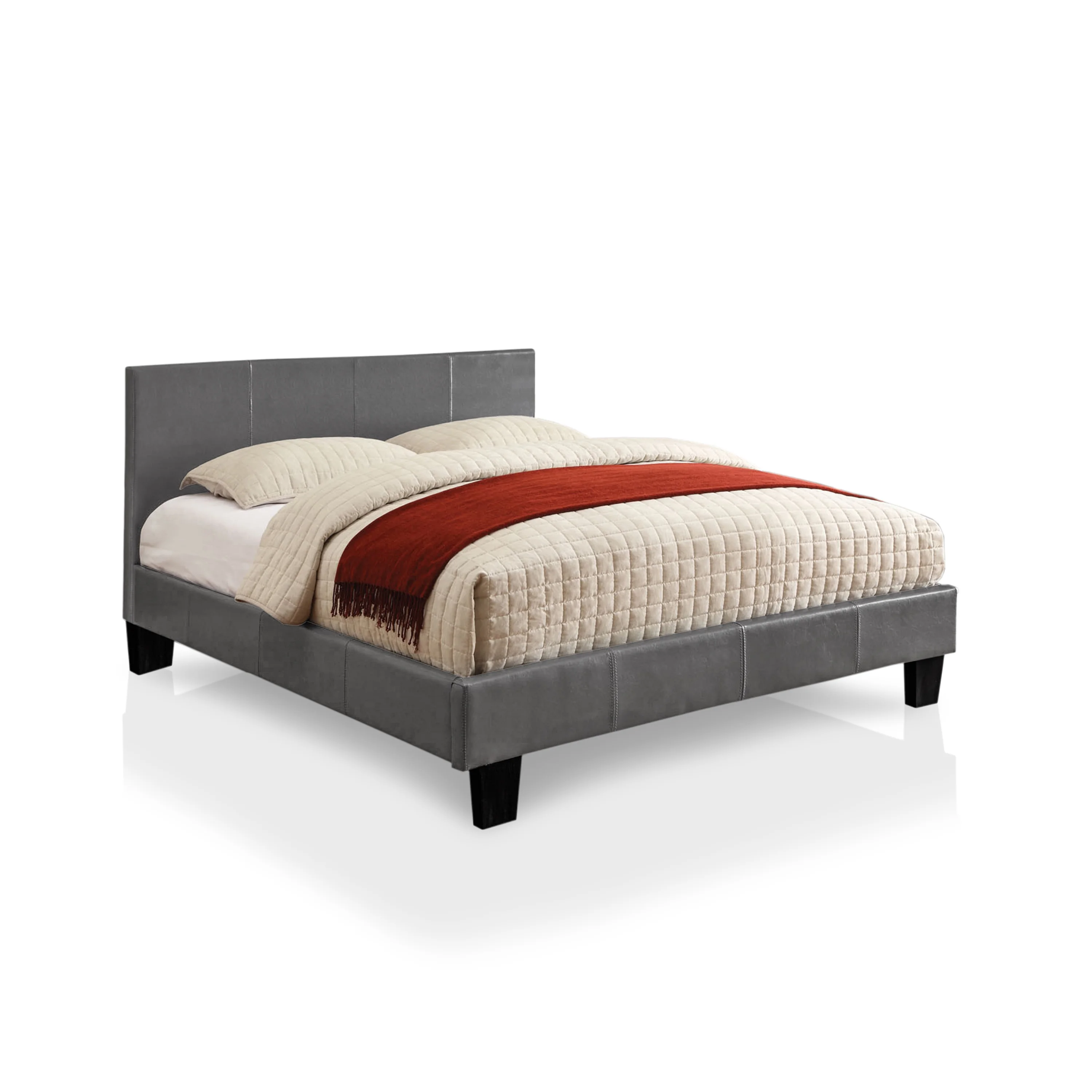 Furniture of America Queen Size Platform Leatherette Bed with 8-Inch Mattress, Gray (Assembly Required)