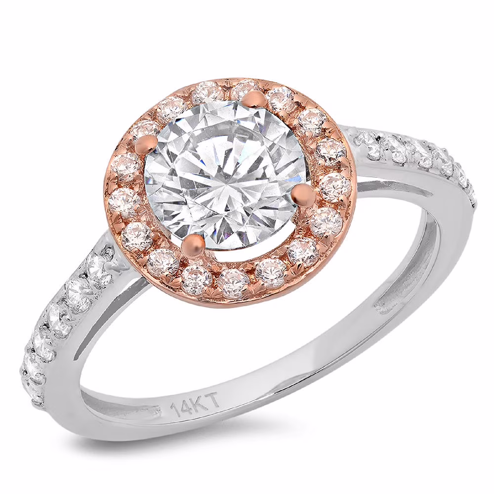 2.37 ct Brilliant Round Cut Real Genuine Natural Diamond VS1-VS2 I-J 18K White Rose Gold Halo Promise Wedding Statement Engagement Designer Ring size 3.5