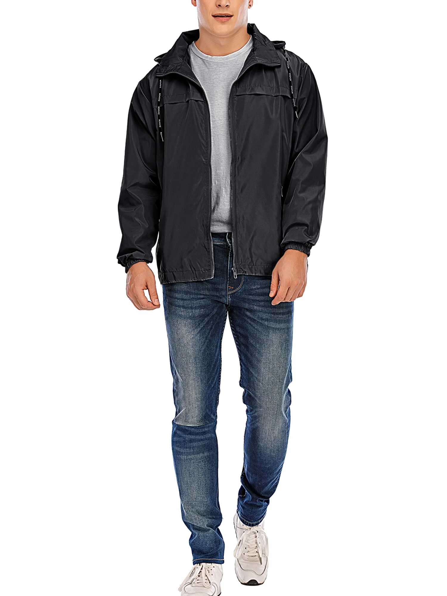 Youloveit Men Windbreaker Jacket, Lightweight Rain Board Jacket, Raincoat Windbreaker Hooded Active Outdoor Shell Jacket for Hiking Work, up to Size 3XL