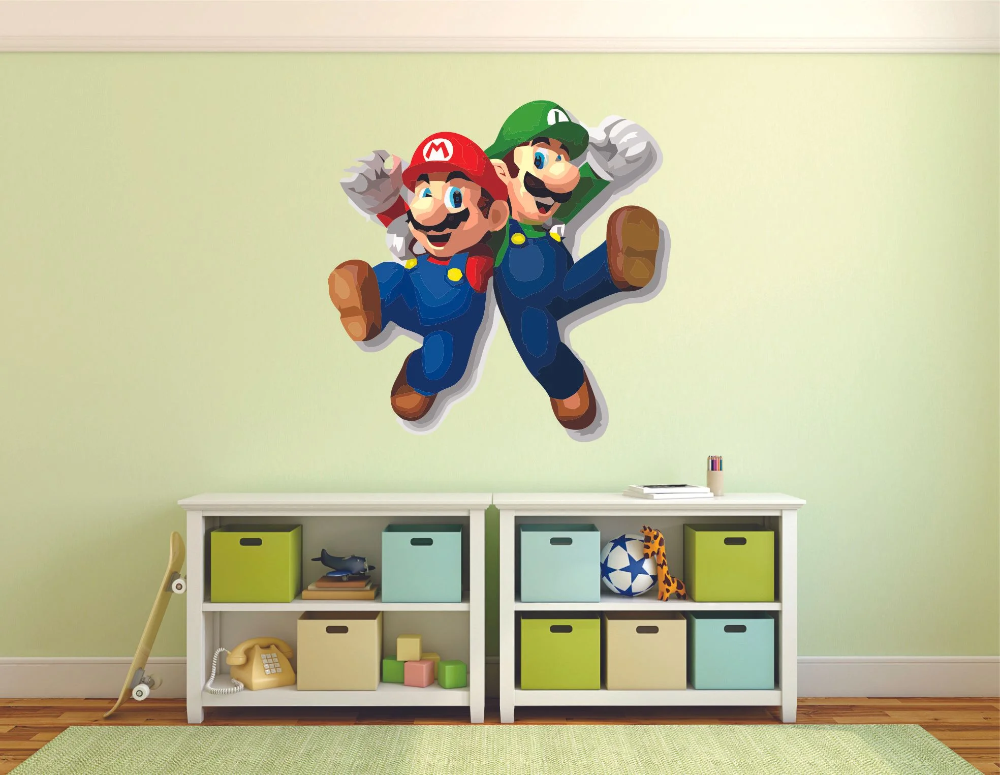 Mario Luigi Brother Super Mario Bros Arcade Game Wall Sticker Art Design Decal for Girls Boys Kids Room Bedroom Nursery Kindergarten House Fun Home Decor Wall Art Vinyl Decoration Size (30x30 inch)