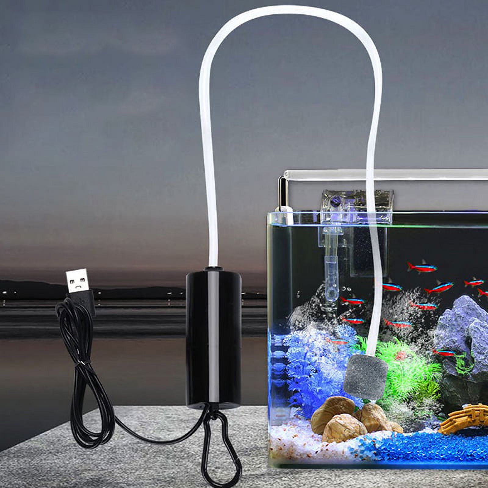 (White) Aquarium Oxygen Gas Pump USB Fish Tank Small Aerator Air Compressor Mini