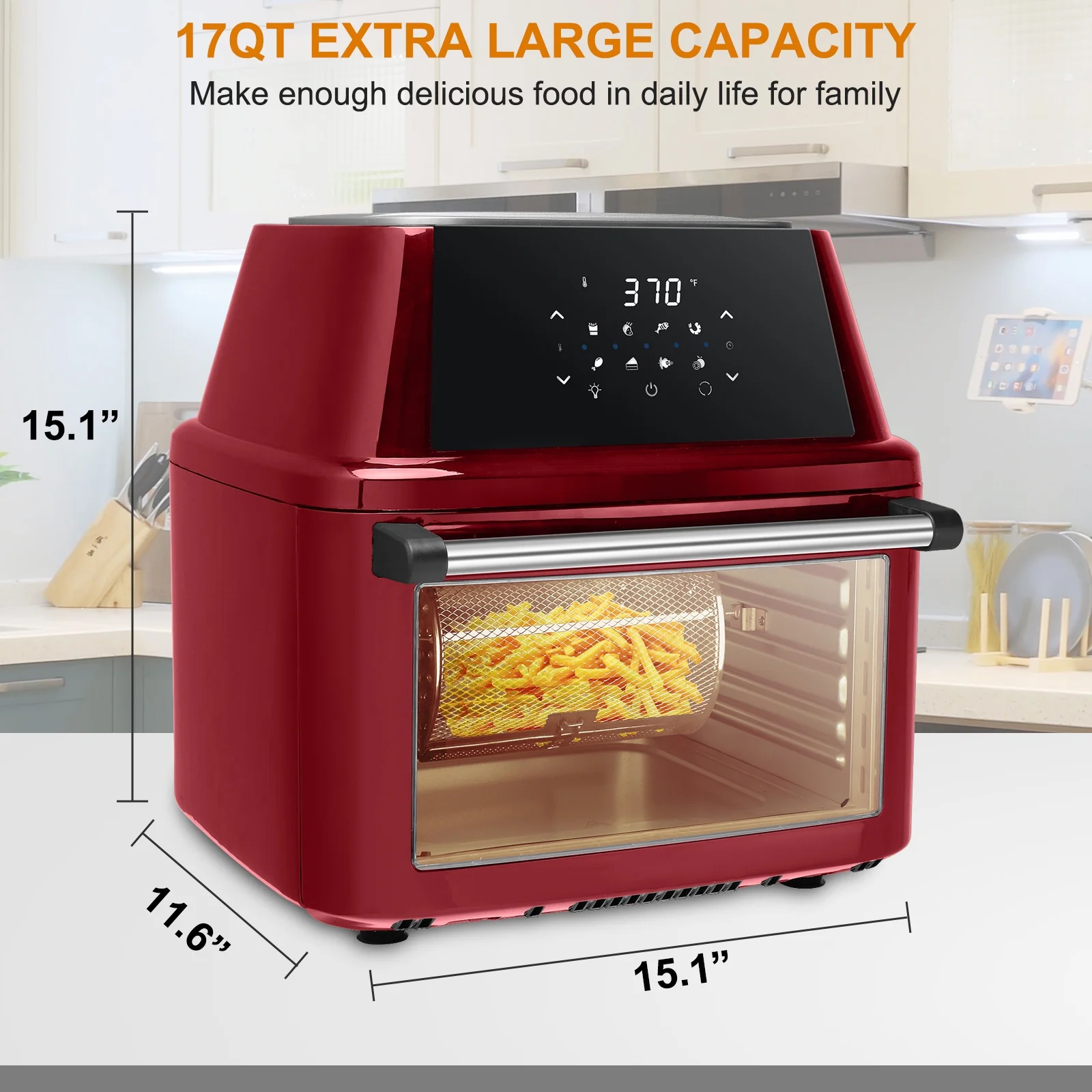 ZOKOP 16.91Quart Air Fryer Oven with Digital Touch Screen, ETL Certified(Red)