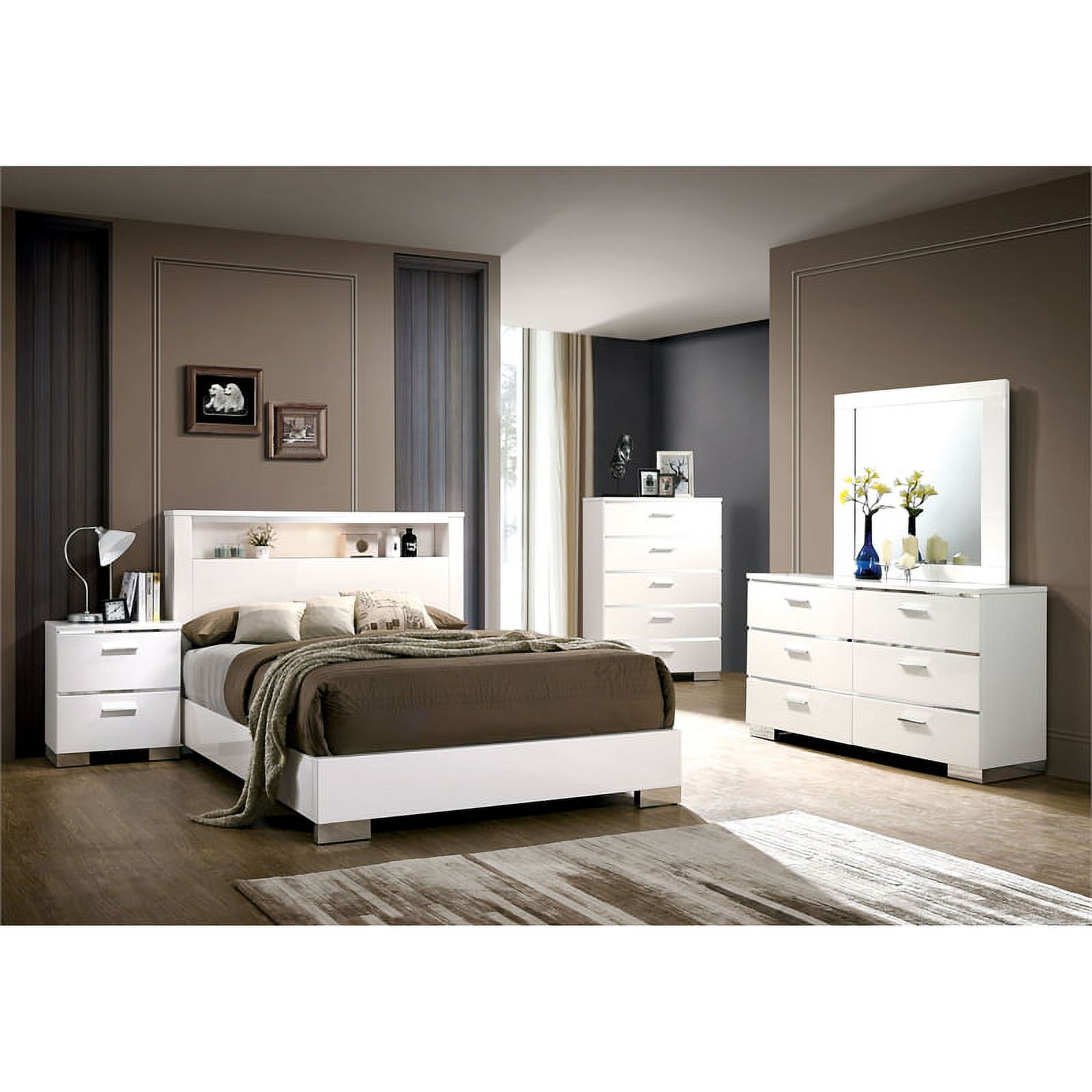 FOA Quaker Modern 3-Piece White Wood Bedroom Set - King + 2 Nightstands