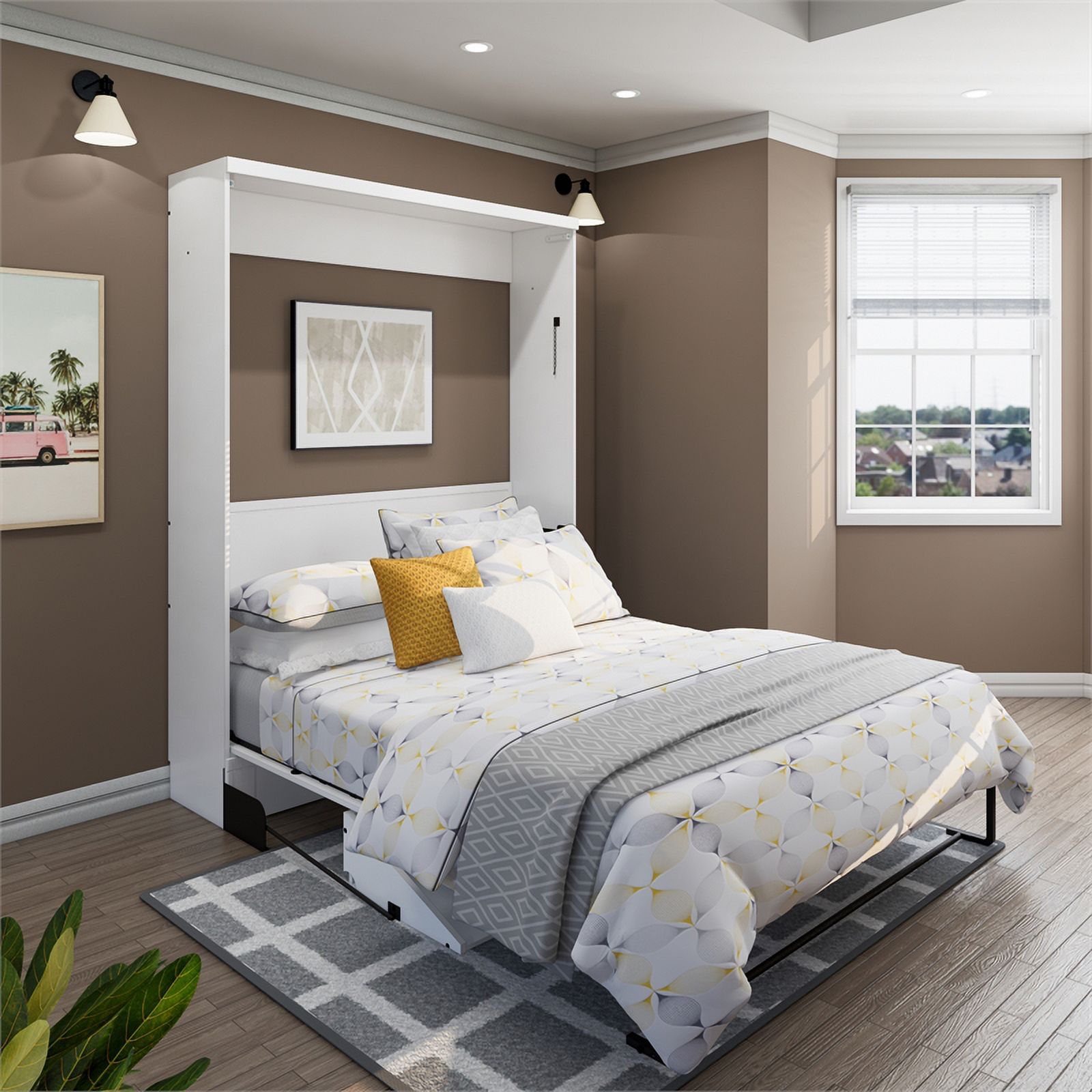 RoomAndLoft Brentwood Queen Solid Wood Murphy Wall Desk Bed in White