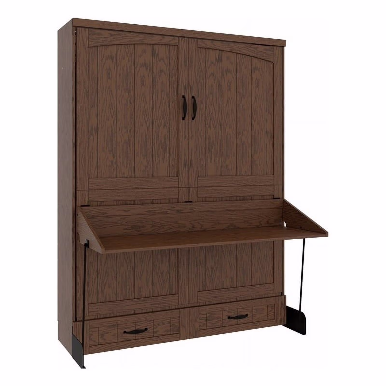 RoomAndLoft Cape Cod Solid Wood Queen Size Murphy Wall Desk Bed in Brown