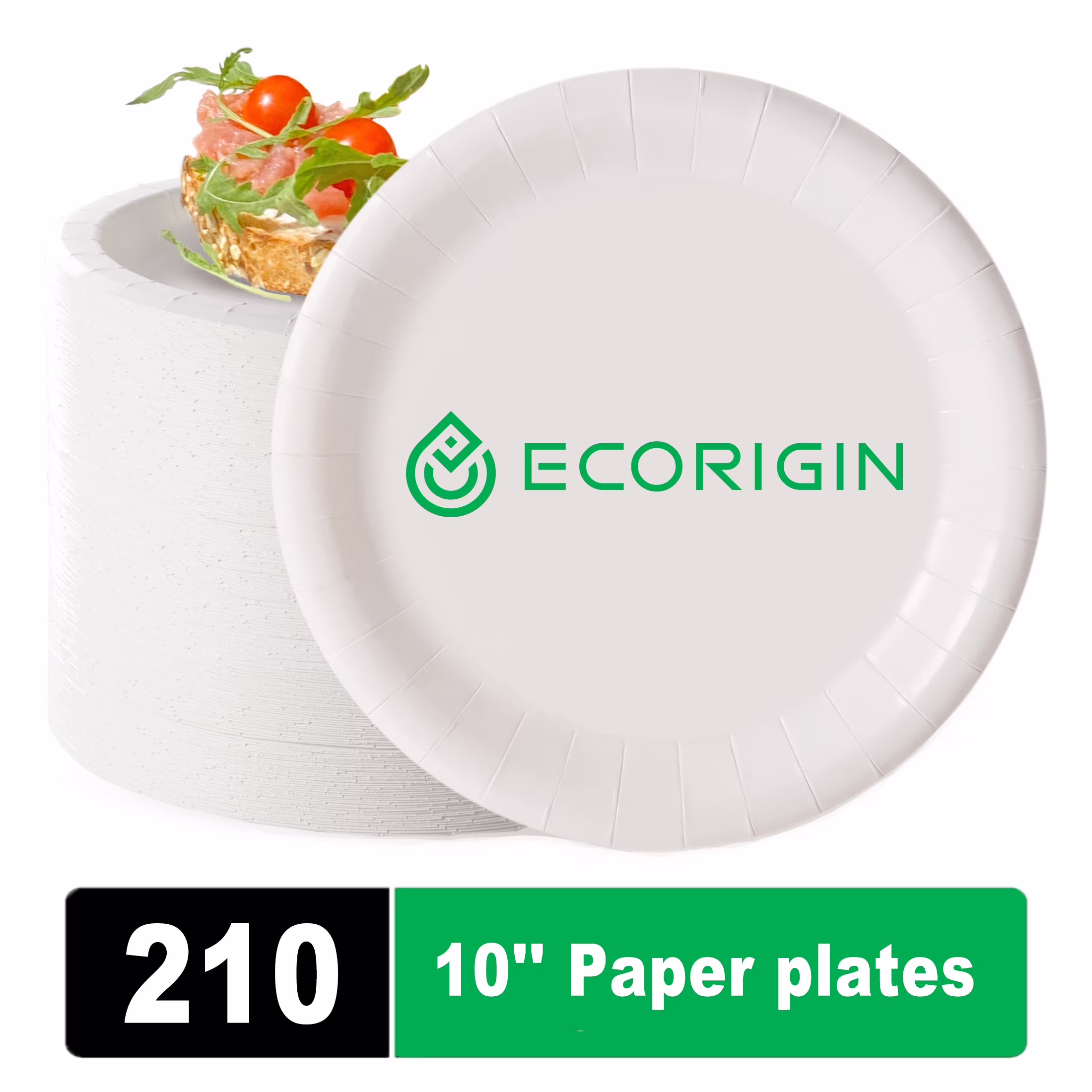Ecorigin 10 Inch Paper Plates, Dinner Size Coated Plates, Everyday Use Plates, Household Disposable Plates, White Round Plates Bulk, 210 Count