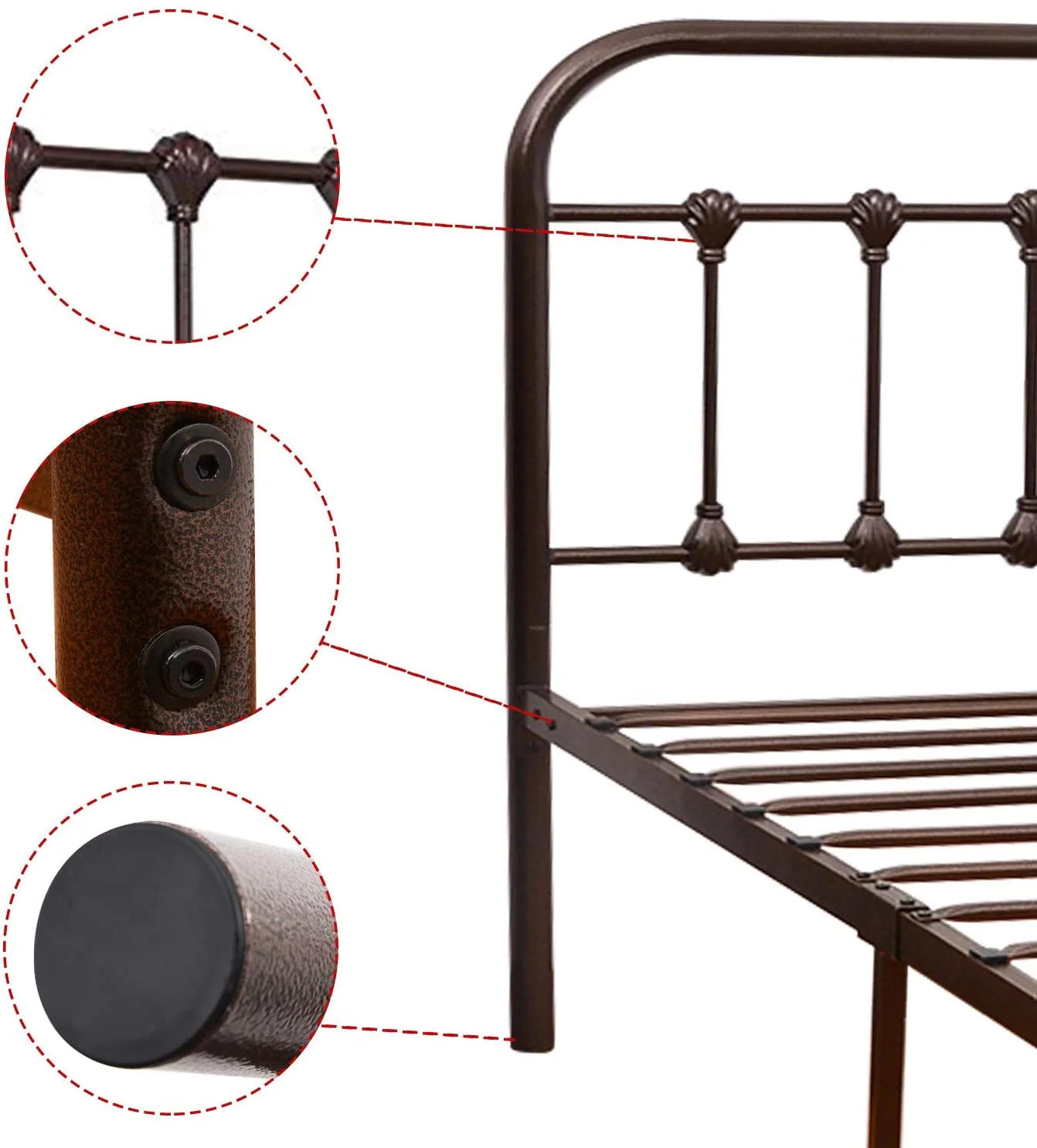 Queen Size Metal Bed Frame Platform with Headboard and Footboard Brown Finish