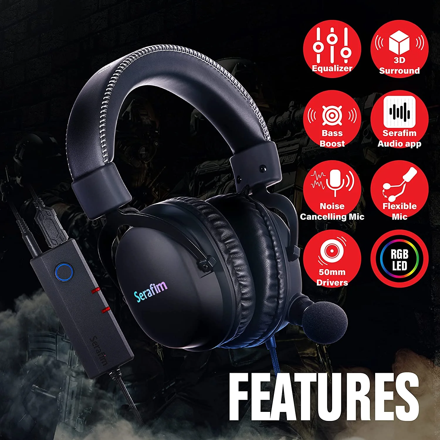 Serafim A1 Wired Gaming Headset with Equalizer Mic for PC Xbox PS5 PS4 Switch, 3.5mm jack, Over-Ear Headset