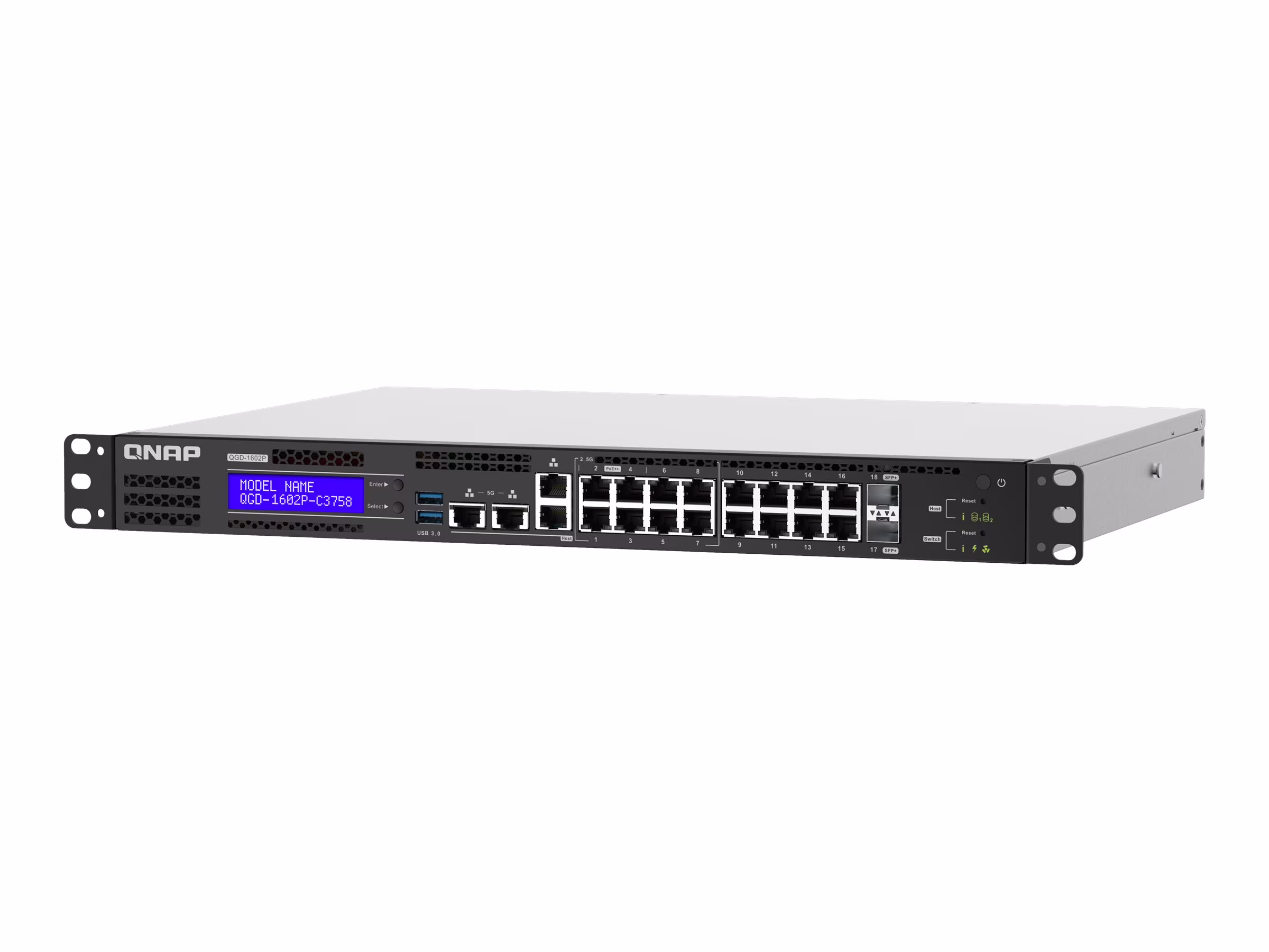 QNAP QGD-1602P - Switch - smart - 4 x 100/1000/2.5G (PoE++) + 4 x 100/1000/2.5G (PoE+) + 8 x 10/100/1000 (PoE+) + 2 x 10 Gigabit SFP+ - rack-mountable - PoE++ (200 W)