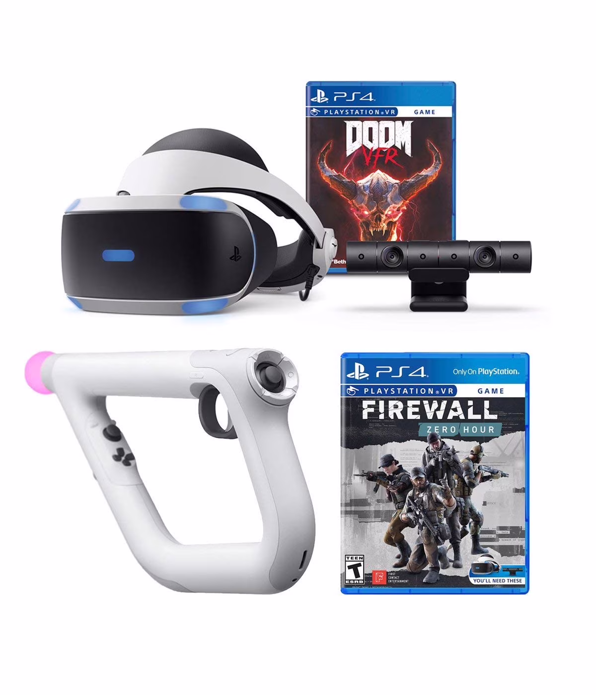 PlayStation 4 Firewall Zero Hour and DOOM VFR PSVR Aim Controller Enhanced Bundle: PlayStation 4 VR Headset, PSVR Camera, Wireless Aim Controller, DOOM VFR and Firewall Zero Hour