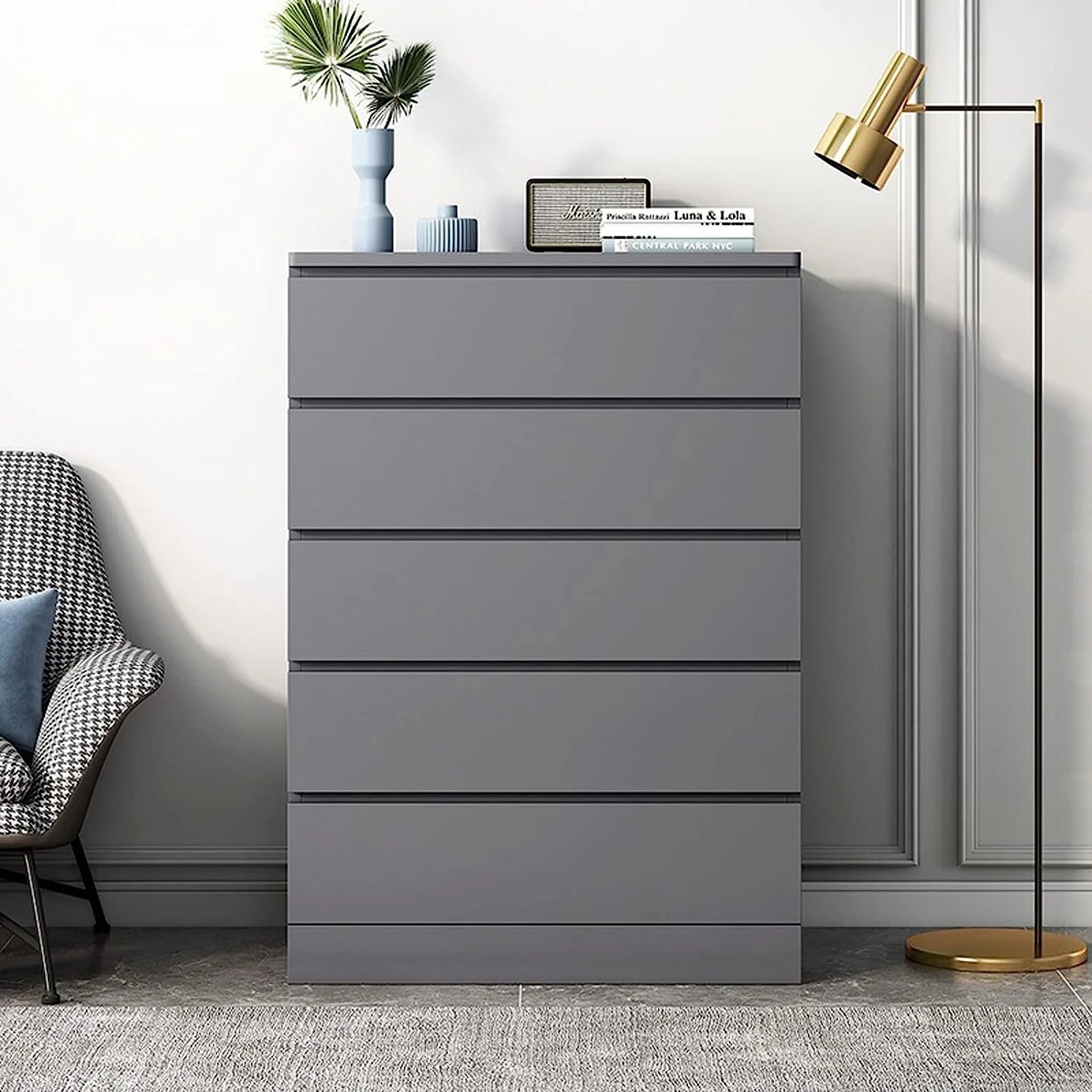 VENZITORY 5 Drawer Dresser Storage Dresser  Modern Dresser for Bedroom  23.6" W*15.7" D*42.9" H  Nursery Dresser Organizer Nightstand  Wide Chest of Drawers for Living Room  B