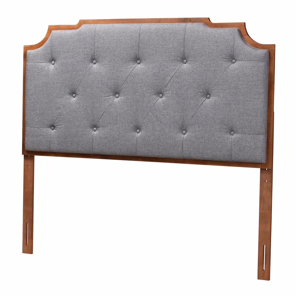 Baxton Studio Fortuna Gray Fabric and Walnut Brown Wood Queen Size Headboard