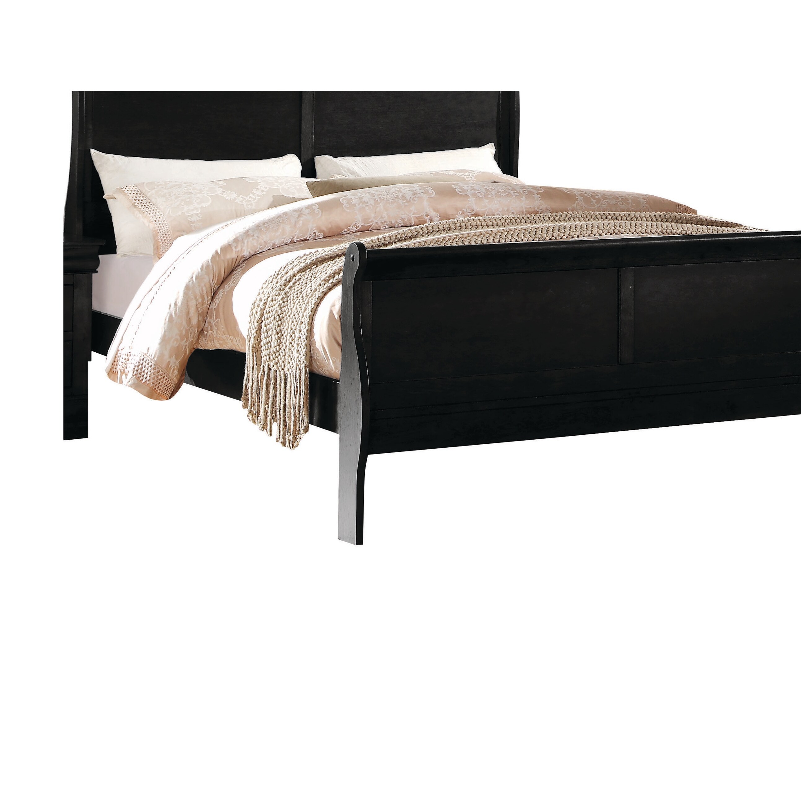 Wooden Full Bed with Panel Design Sleigh Headboard and Footboard, Brown