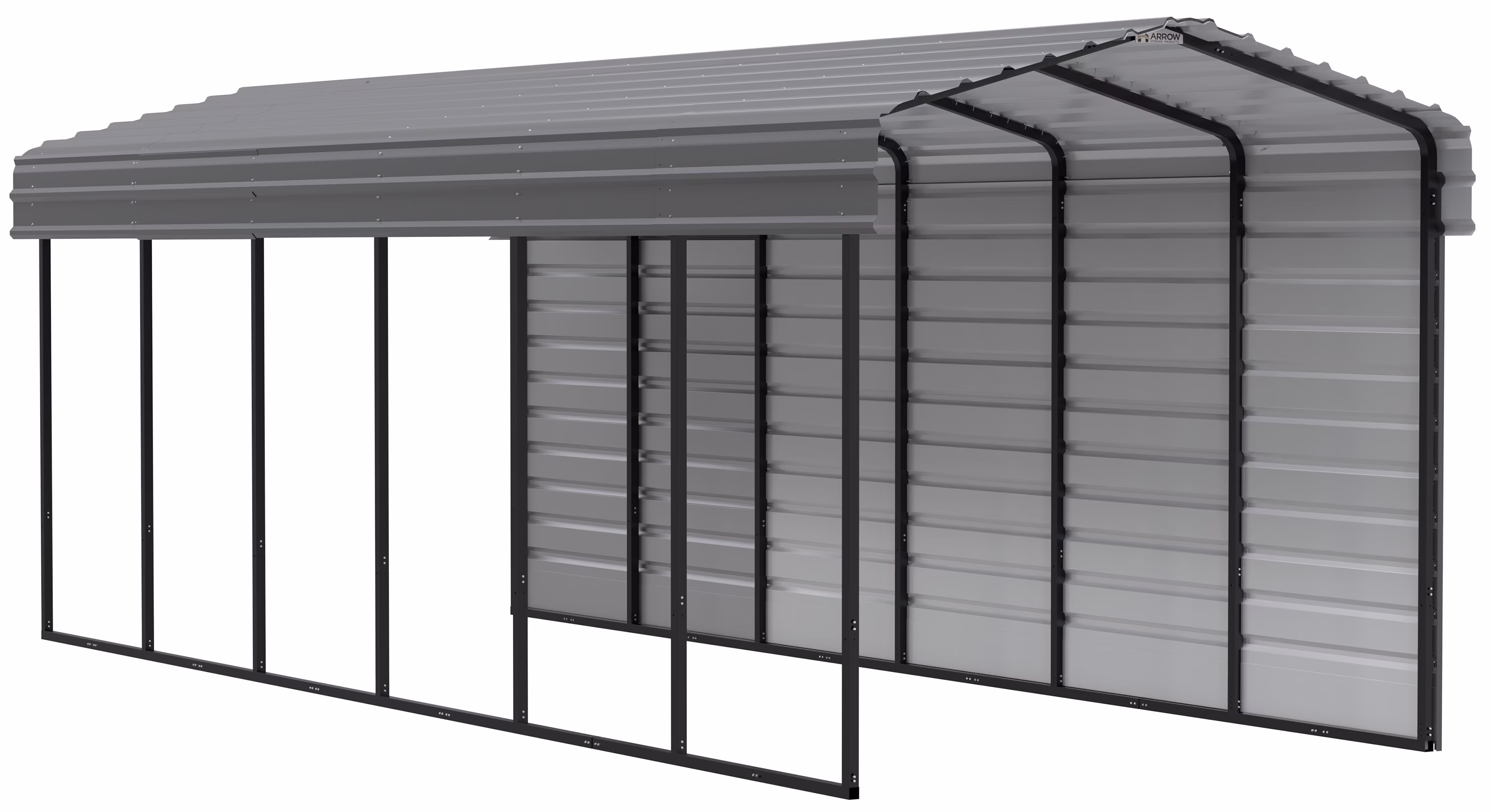 Arrow Carports Galvanized Steel Carport, with 1-Sided Enclosure, Compact Car Metal Carport Kit, 10' x 29' x 9' , Charcoal