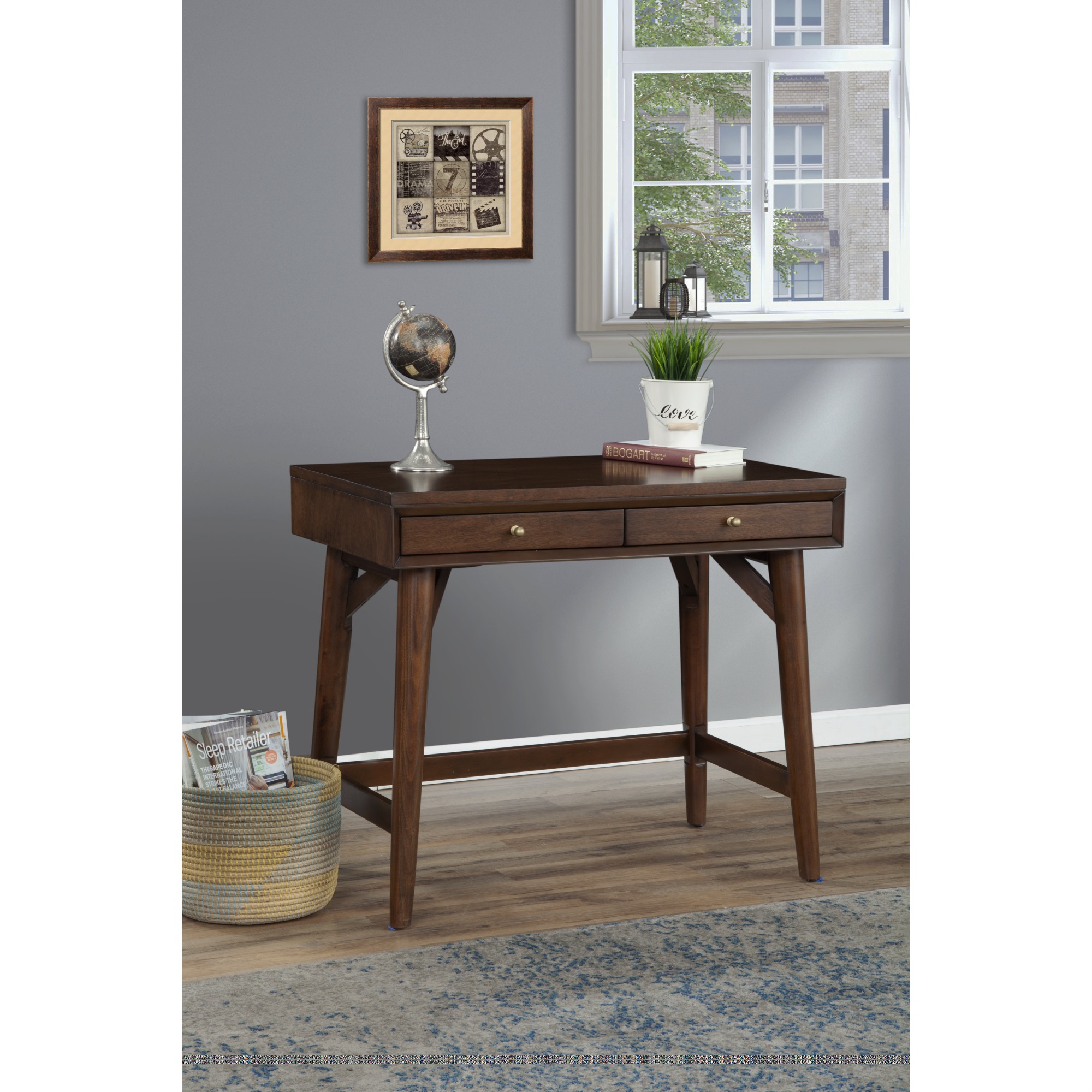 Alpine Furniture Flynn Mini Desk With Walnut Finish 966WAL-65