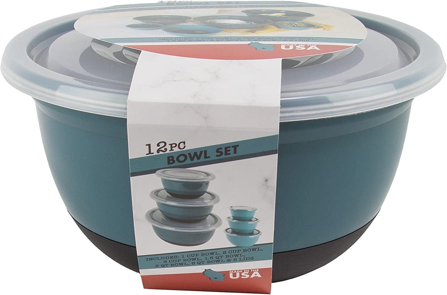 Bowl Set - Plastic, Durable Kitchenware, Dishwasher Safe - Made In The - Prussian Blue & Light Teal