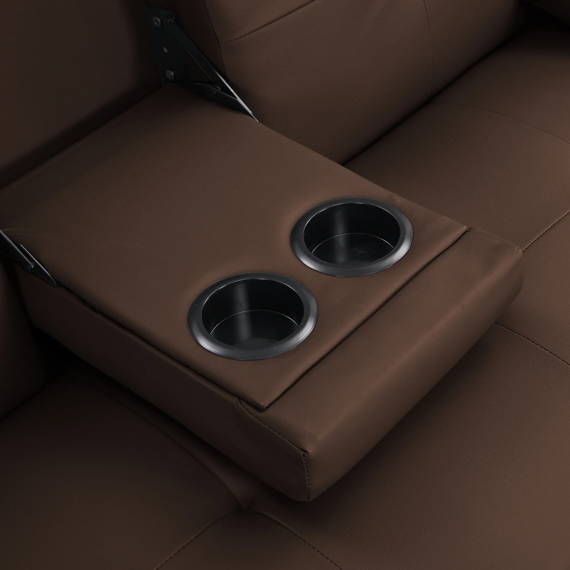 Sofa Bed with Armrest two holders WOOD FRAME, STAINLESS LEG, FUTON BROWN PVC