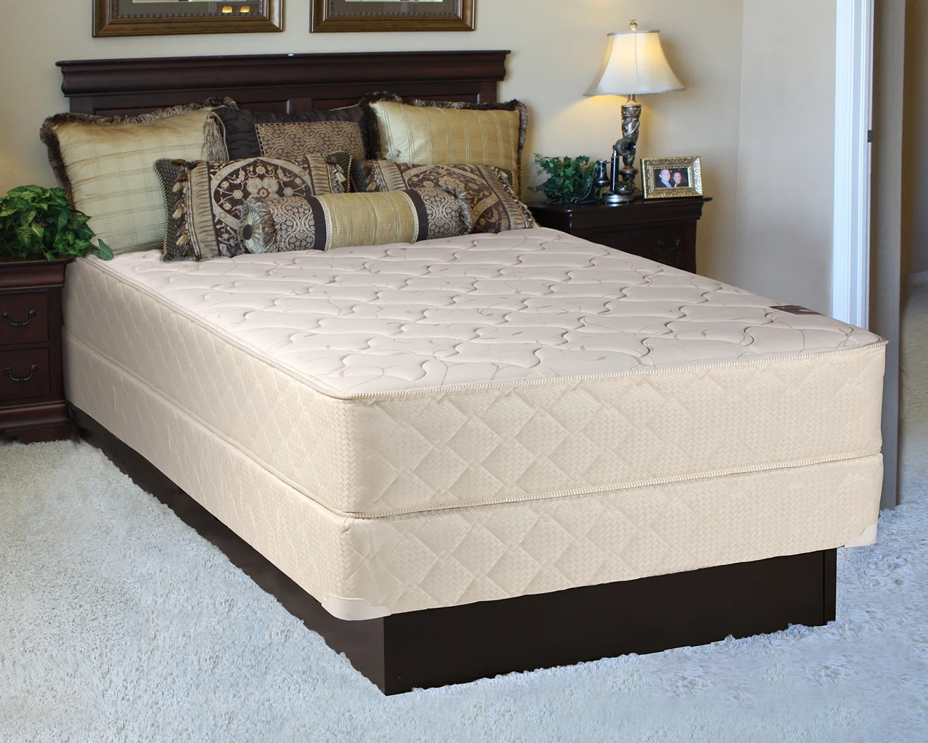 DS USA Comfort Rest Gentle Firm Full Size Mattress Set with Metal Bed Frame - Innerspring Coils, Orthopedic, High Quality Foam,  Premium Edge Guards, Longlasting Comfort
