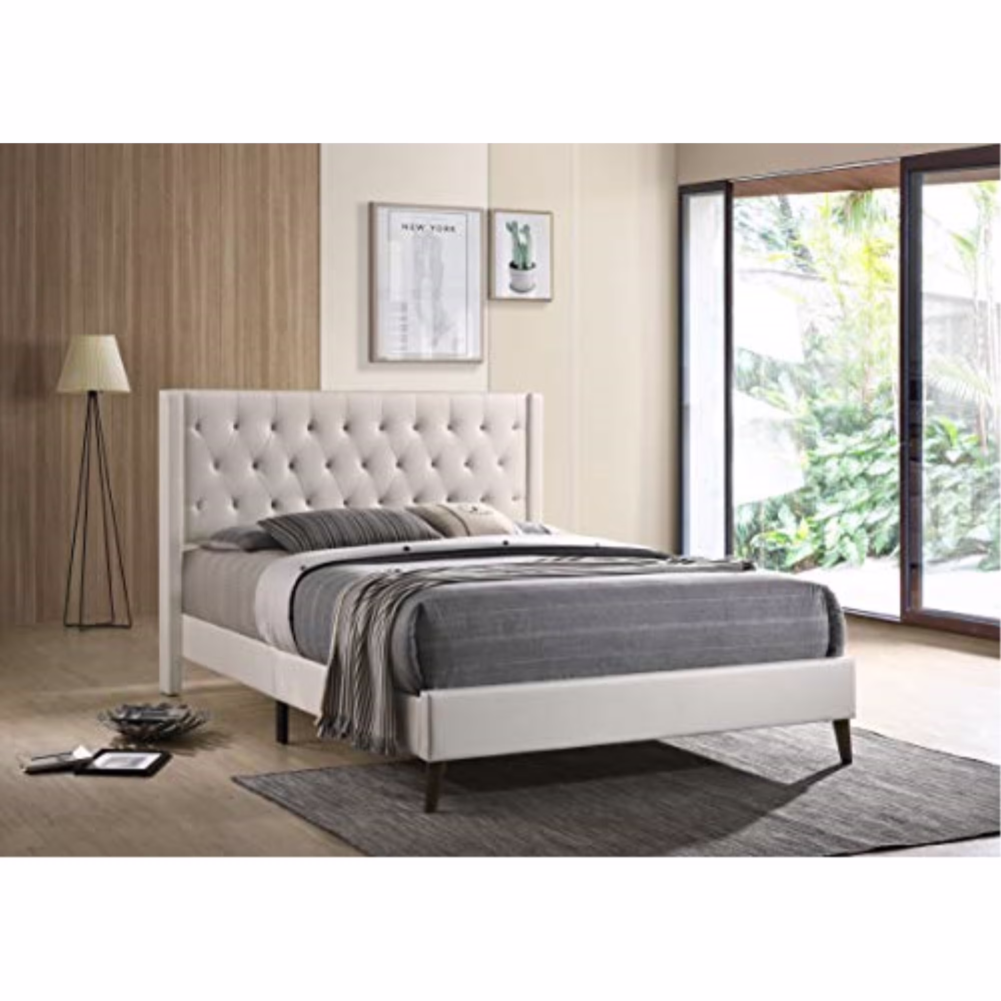 Glory Furniture Bergen Faux Leather Upholstered Queen Bed in White