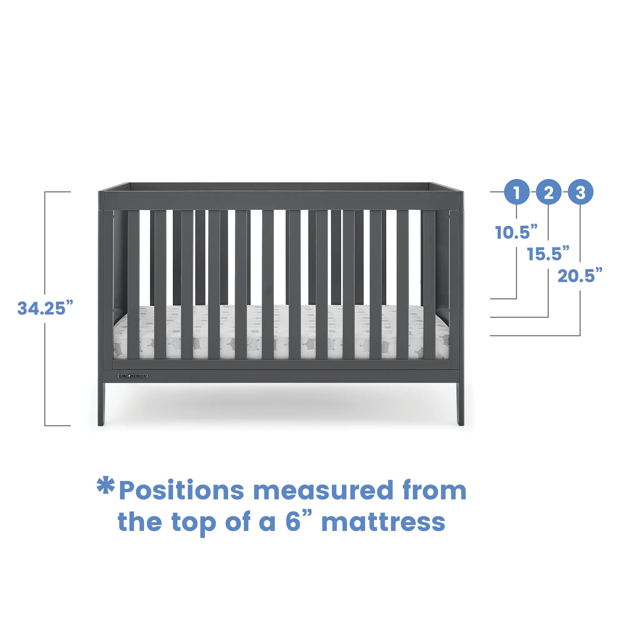 Delta Children Hayes 4-in-1 Convertible Baby Crib - Greenguard Gold Certified, Charcoal