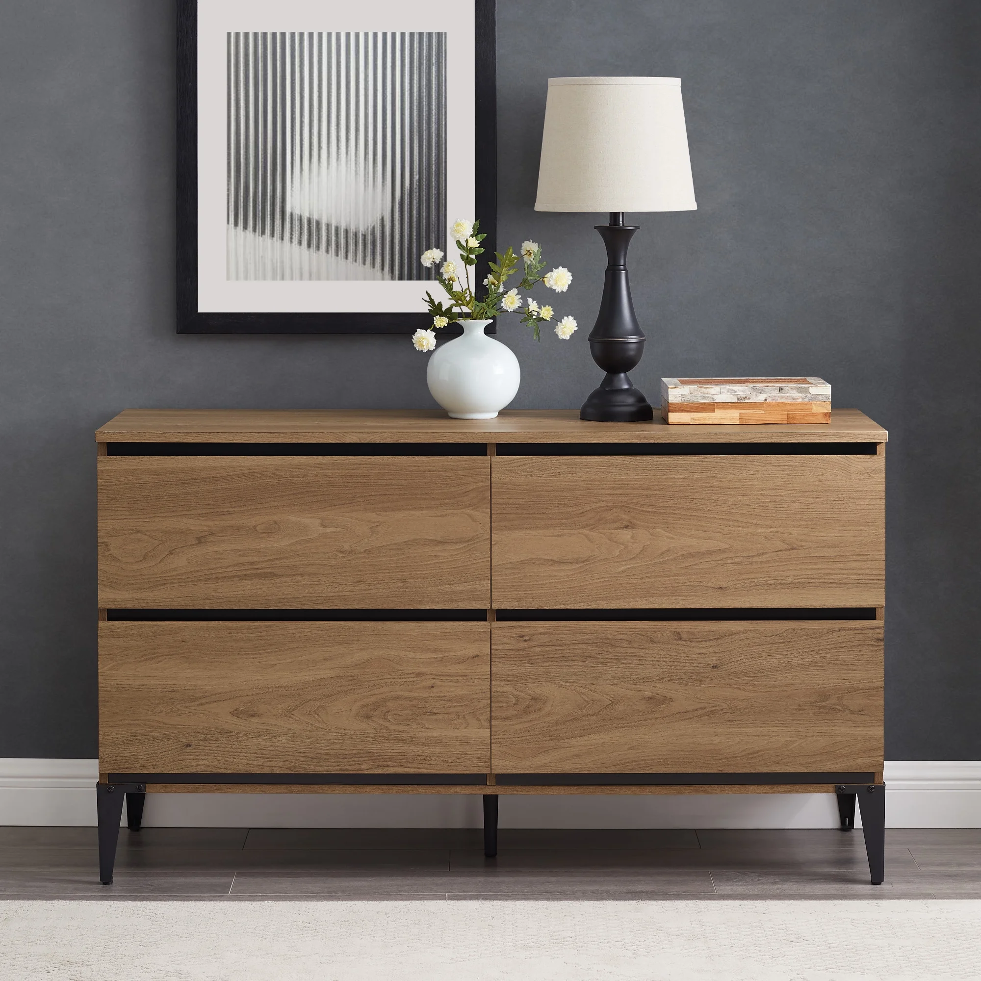 River Street Designs Milton Four-Drawer Dresser, English Oak