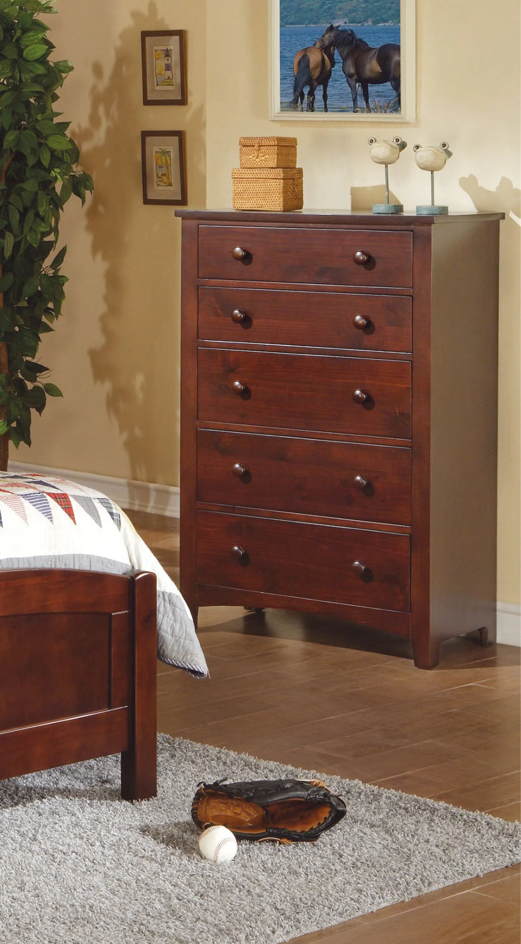 ikayaa Contemporary Dark Oak Finish 1pc Chest of Drawers Plywood Pine Veneer Bedroom Furniture 5 drawers Tall chest