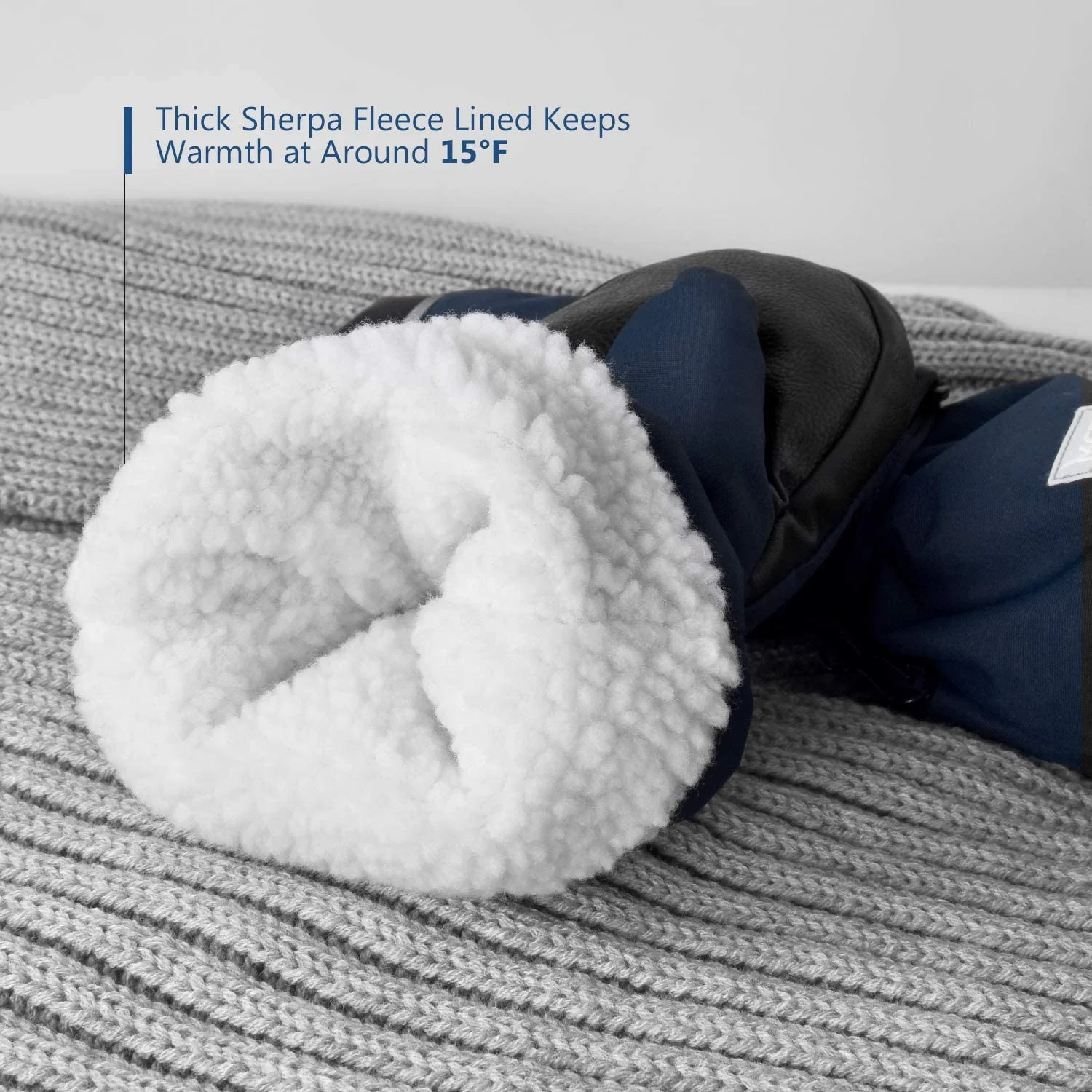 MCTi Kids Mittens Waterproof Winter Ski Warm Sherpa Lined Long Cuff with String