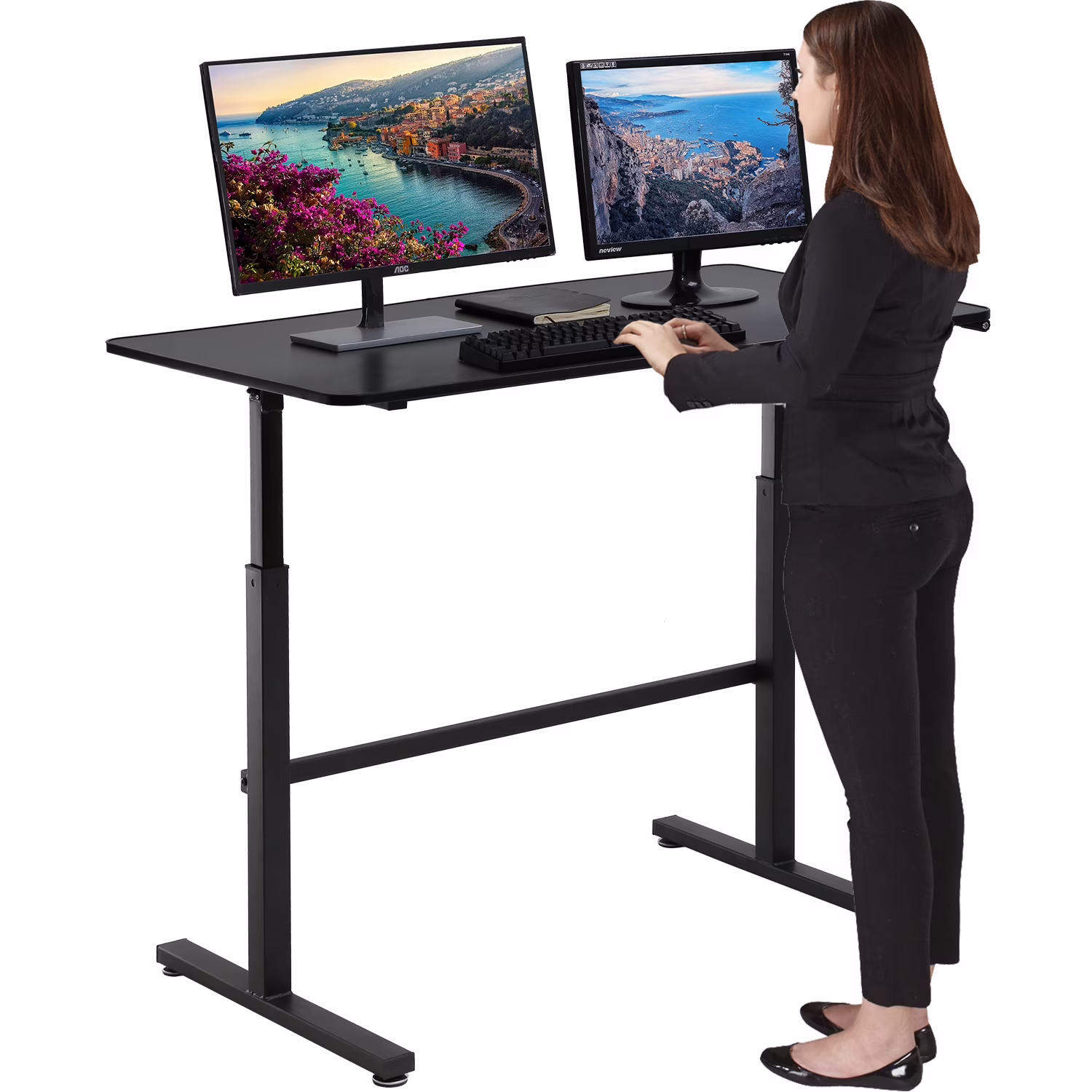 BestOffice Adjustable standing desk, 47-inch computer desk height converter, laptop sitting and standing desk dual monitors, Black