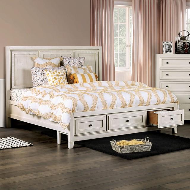 Rustic Ivory Solid Wood King Bedroom Set 6pcs FOA EM7074IV Oakridge