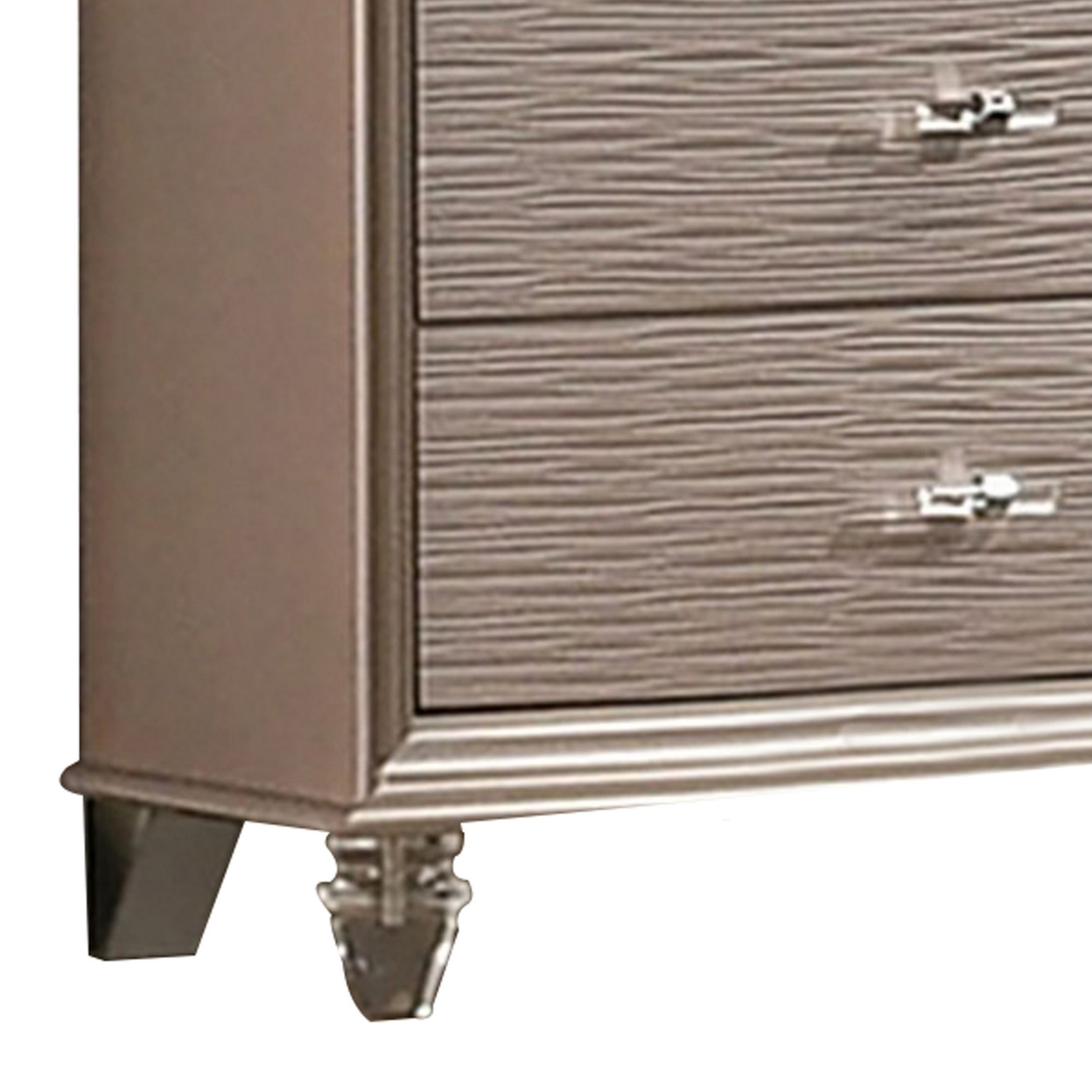 Jisoo 44 Inch Tall Dresser Chest, Textured Drawers, Crystal Accents, Gold