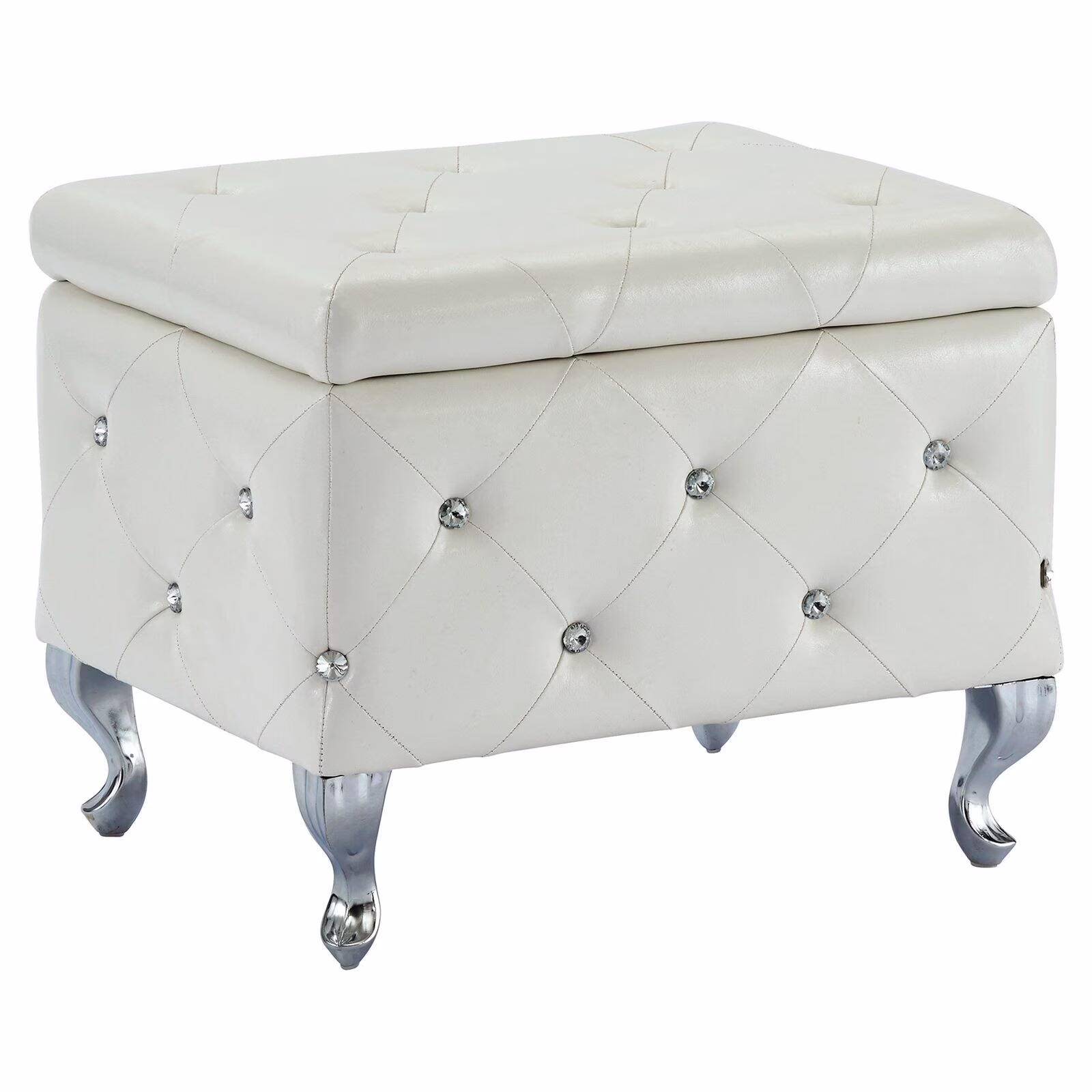 Contemporary Faux Leather & Metal Square Storage Ottoman