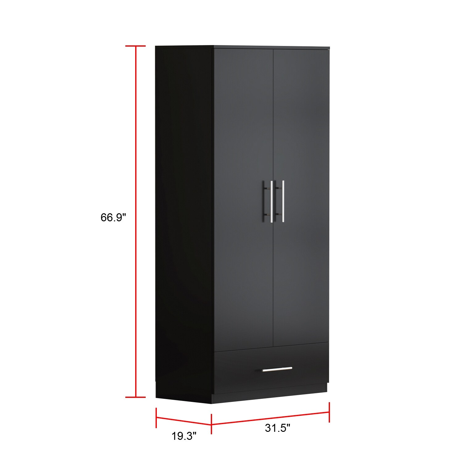 FUFU&GAGA South Shore 2Door Wardrobe Armoire with Storage Drawer and hanging rod Black