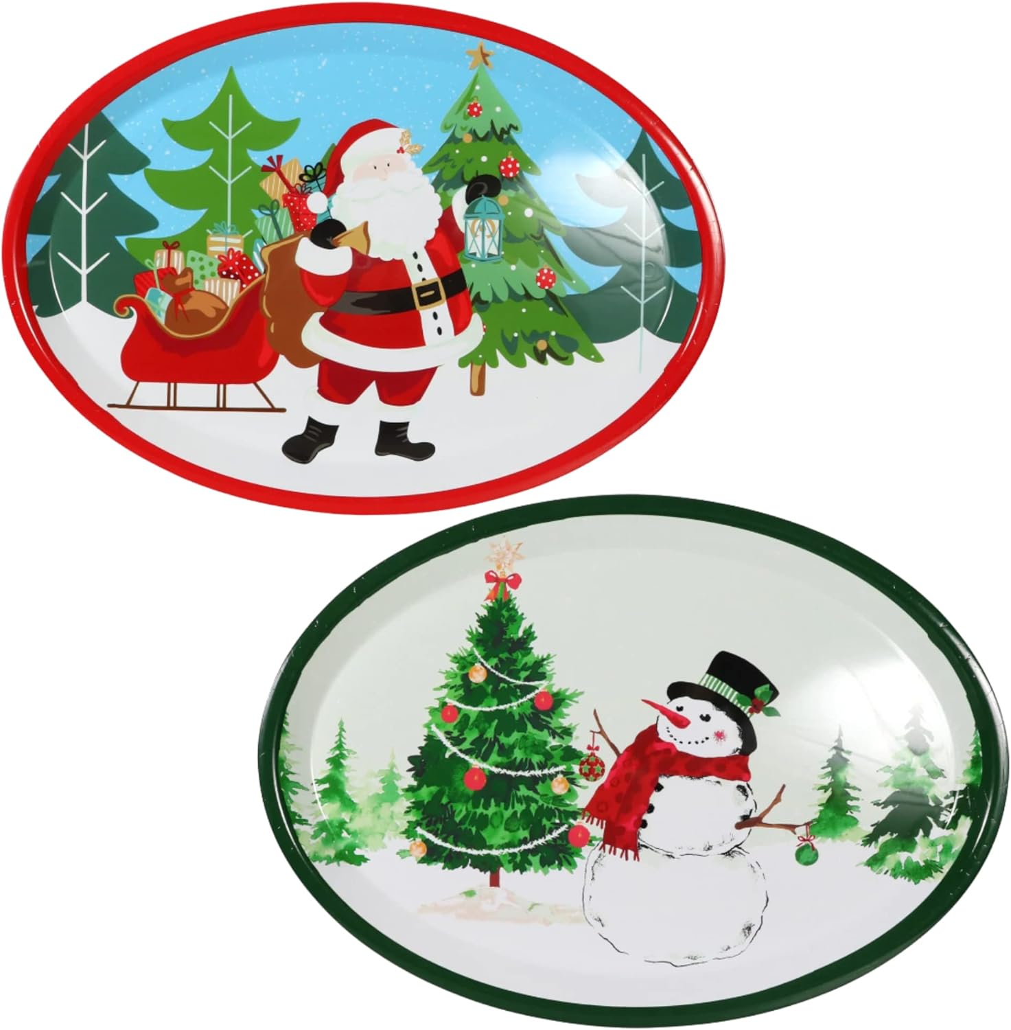 LLE Oval Christmas Platters Reusable Plastic Dinner Plates Serving Tray For Food Appetizers Meat Serving Dishes For Christmas Winter Holiday Table Decorations Set Of 2 (Designs Vary) With Gift MYTYJAY