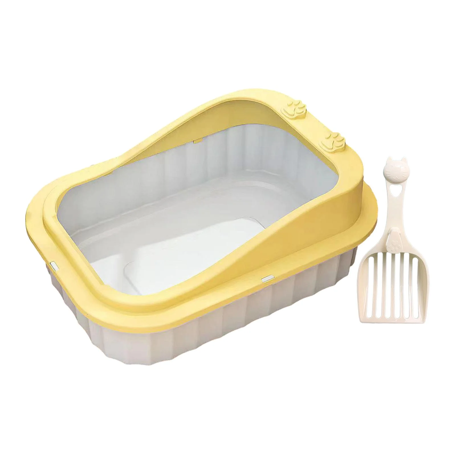 Toysmith Cat Kitty Litter Pan Durable Cat Litter Basin Cat Sand Box Splashproof Cartoon Appearance 50x36x19cm Kitten Toilet yellow