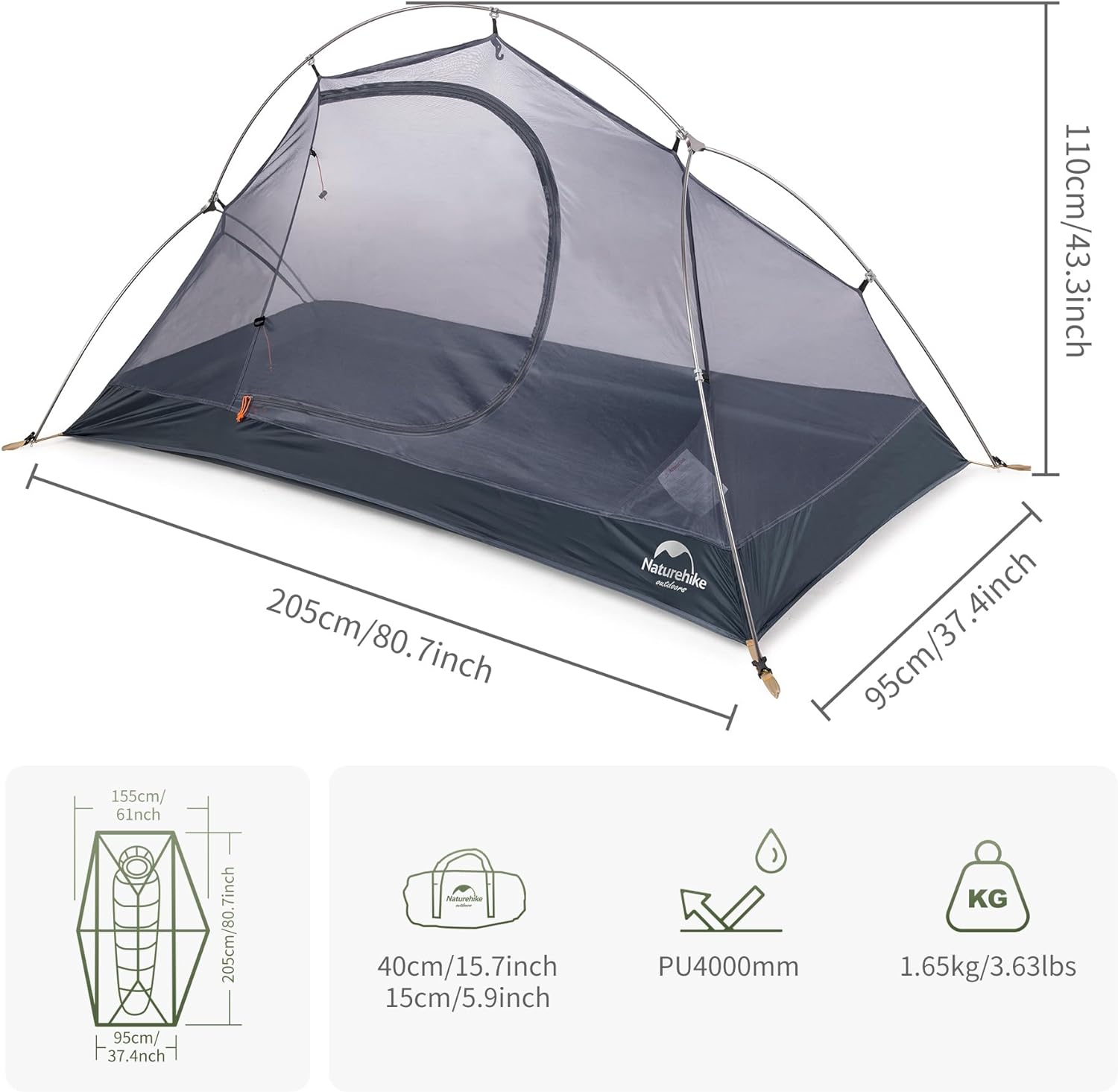 DIQIN Bikepacking 1 Person Tent, Waterproof Easy Set up Free Standing Single Person Tent, Lightweight Backpacking Tent for 1 Person, One Person Tent with Footprint Included