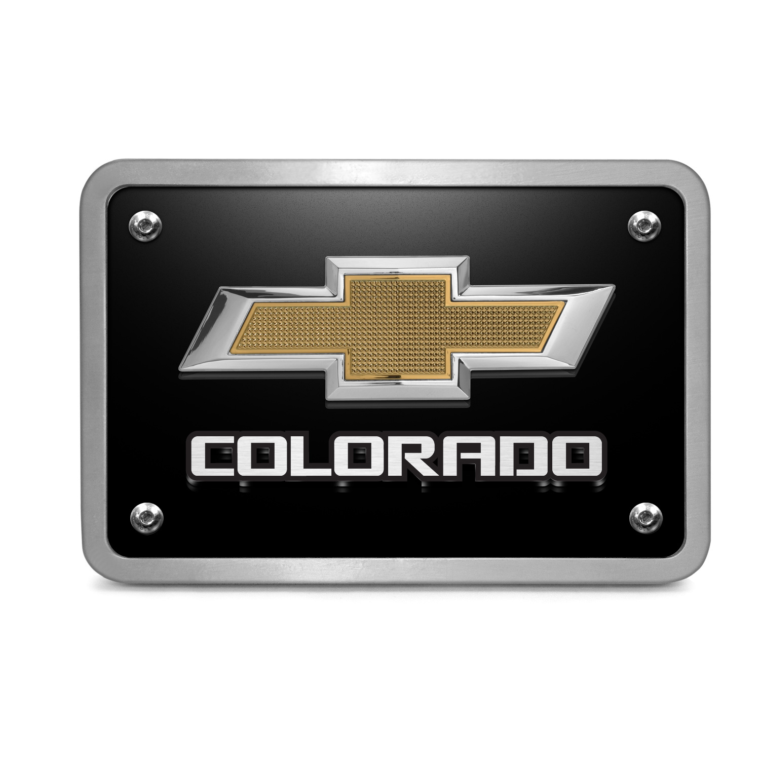 iPick Image for Chevrolet Colorado 3D Gold Logo on Black Billet Aluminum 2-inch Tow Hitch Cover, Official Licensed