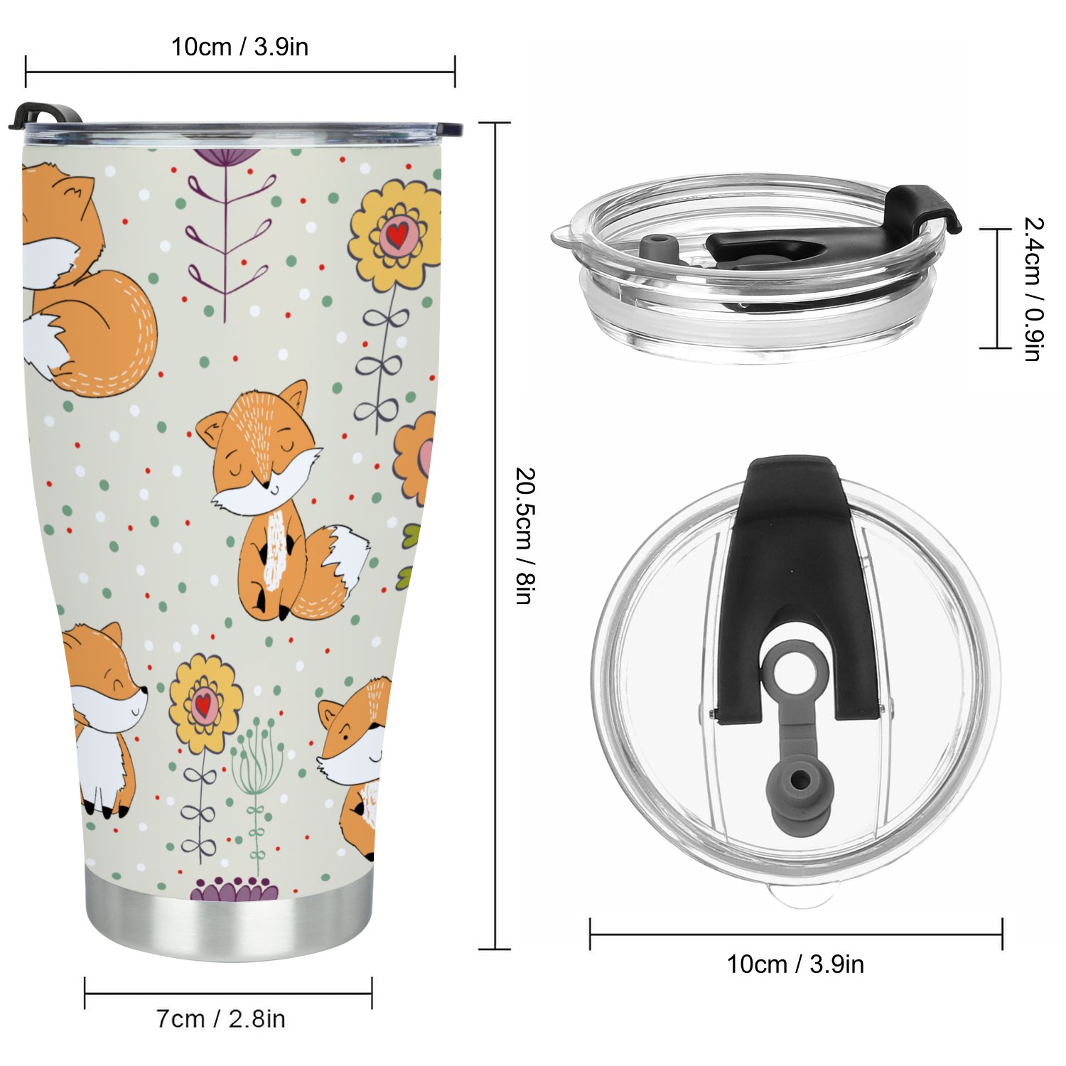 Hidove Stainless Steel Tumbler, Cute Cartoon Fox with Flowers 30oz Leak Proof & Stainless Steel Bottle for Hot & Cold Drinks - Coffee Travel Mug, Water Metal Canteen, Thermal Cup