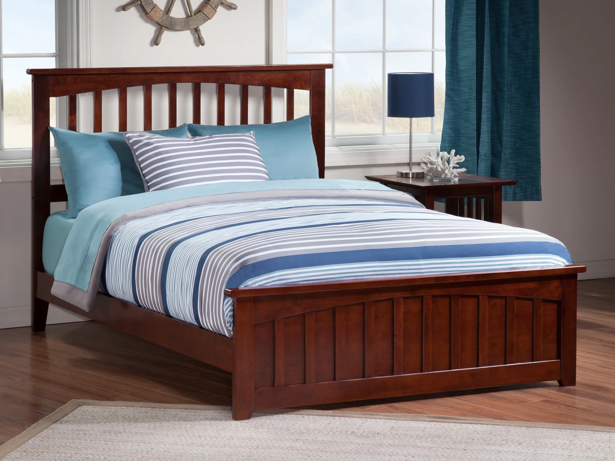 AFI Mission Full Traditional Bed with Matching Footboard and Turbo Charger in Walnut