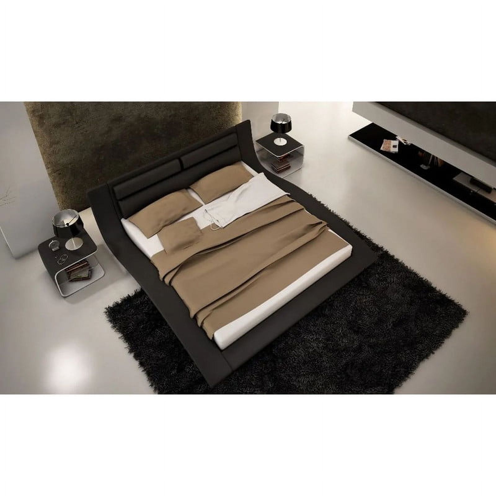 Wave Modern 3-Piece Bedroom Set, Black, Queen Size Bed